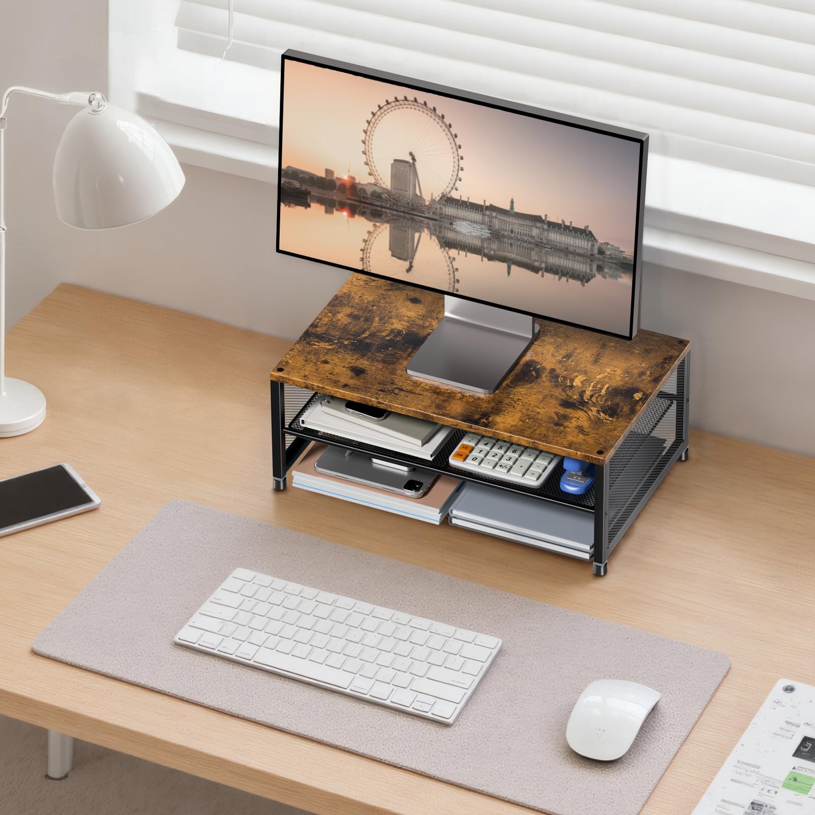ECOLOVI 2-Tier Computer Monitor Stand Riser, Printer & Laptop Stand, Office Desk Accessories