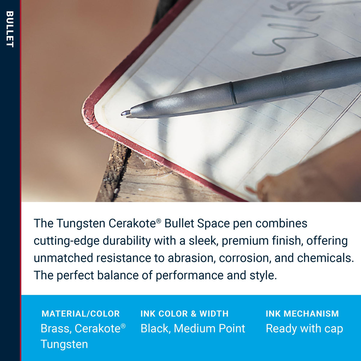 Fisher Space Pen Tungsten Cerakote Finish Pressurized Ballpoint Bullet Pen