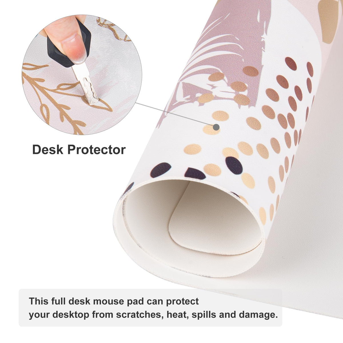 QiyI PU Leather Large Mouse Pad, Office Decor, 31.5" x 15.7", Boho Botany