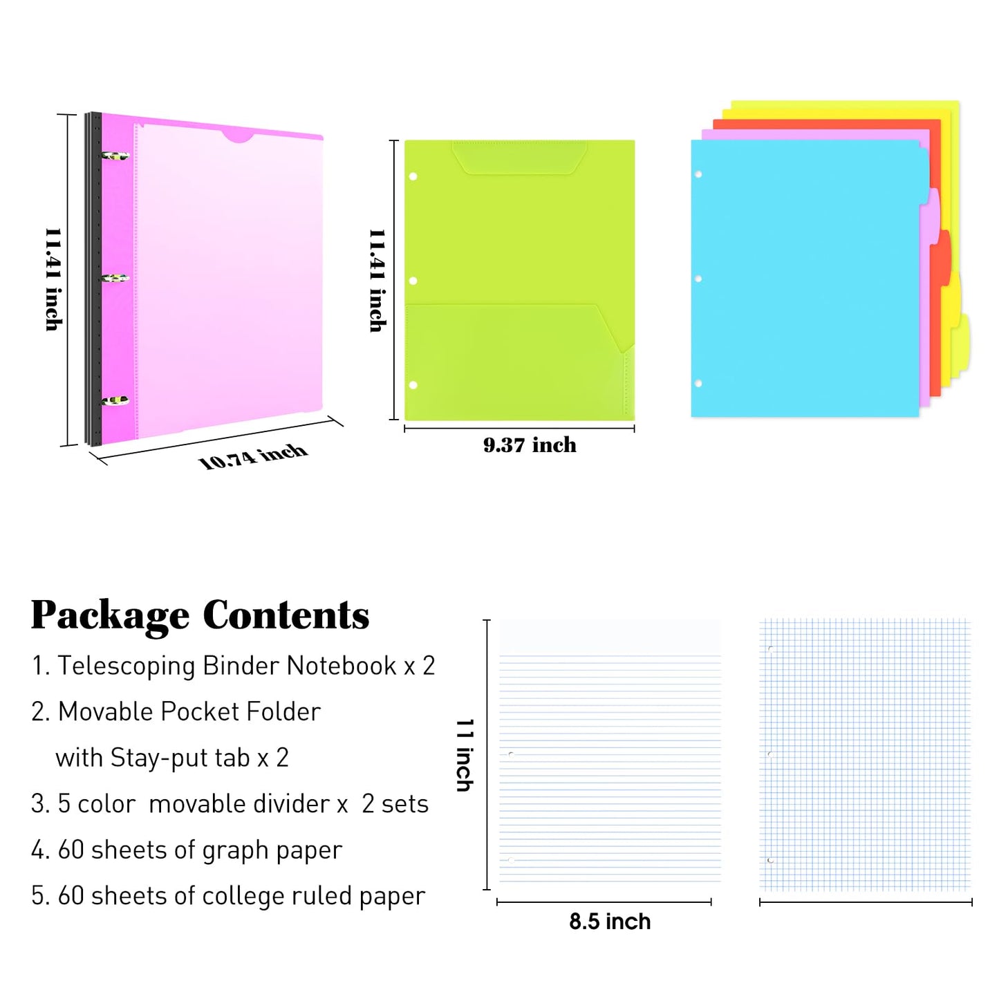 INFUN All-in-one Telescoping Binder Notebook- 2PCS, Refillable 3 Ring Notebook Binder with 1