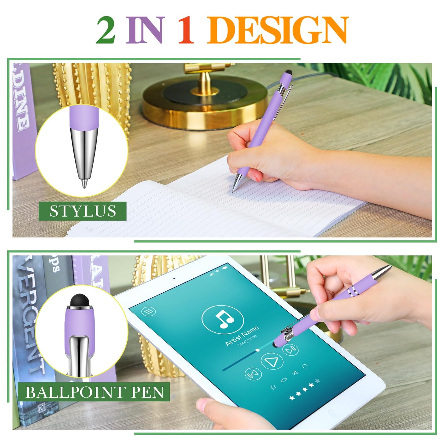 Zonon 38 Pcs Stylus Ballpoint Pens, Metal Rubberized Grip, Purple