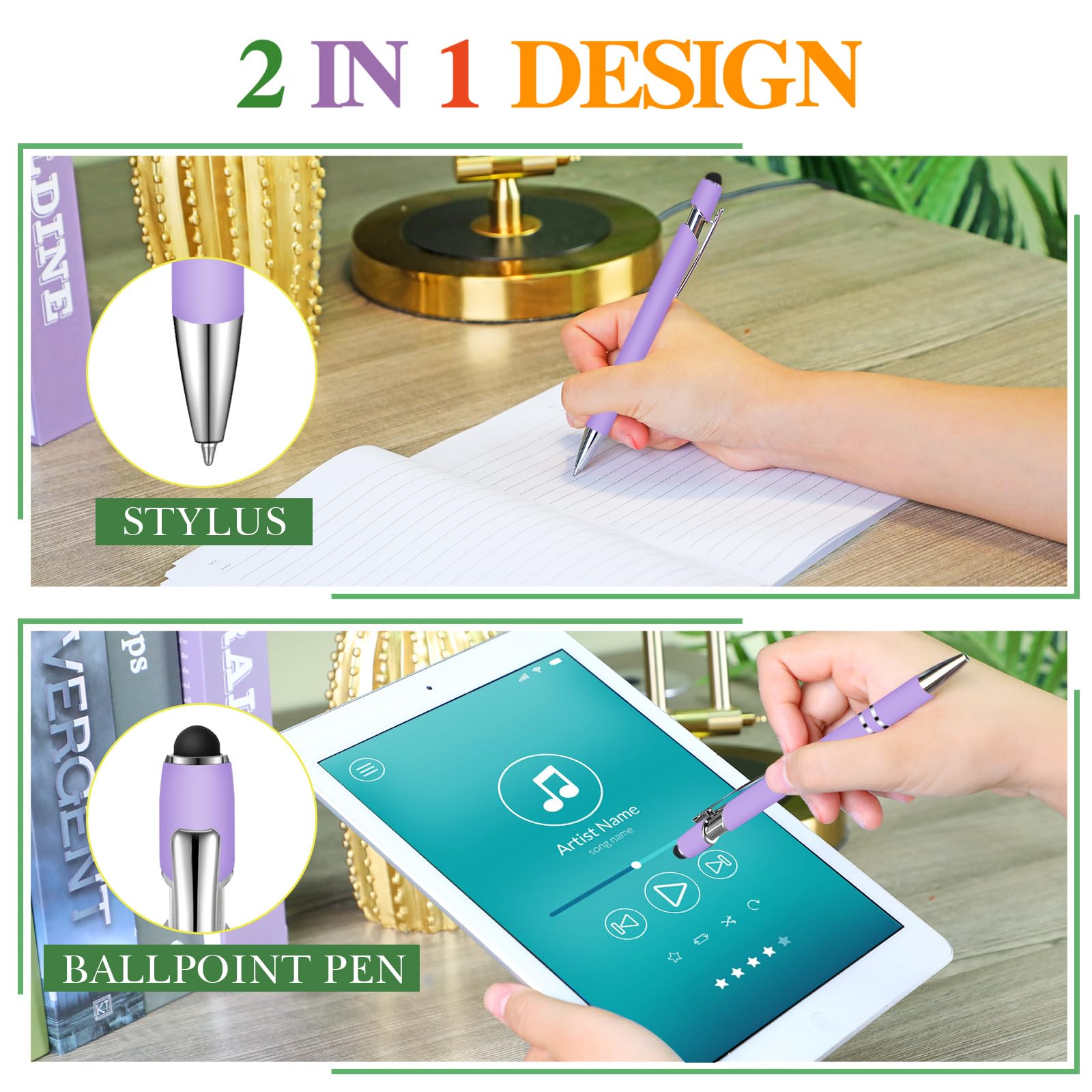 Zonon 38 Pcs Stylus Ballpoint Pens, Metal Rubberized Grip, Purple