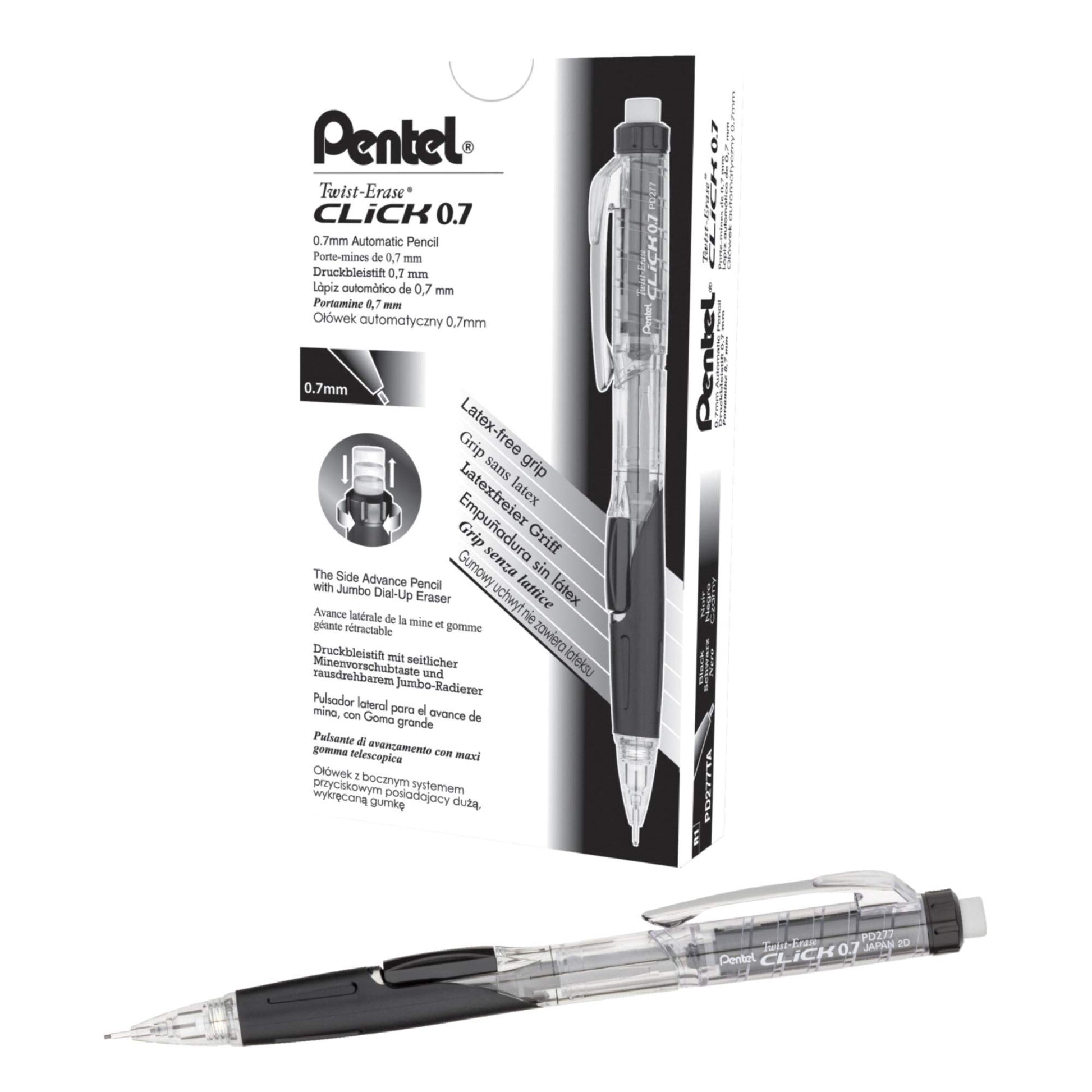 Pentel Twist-Erase Click Mechanical Pencil, (0.7mm) Assorted Barrel Colors, Color May Vary, Box of