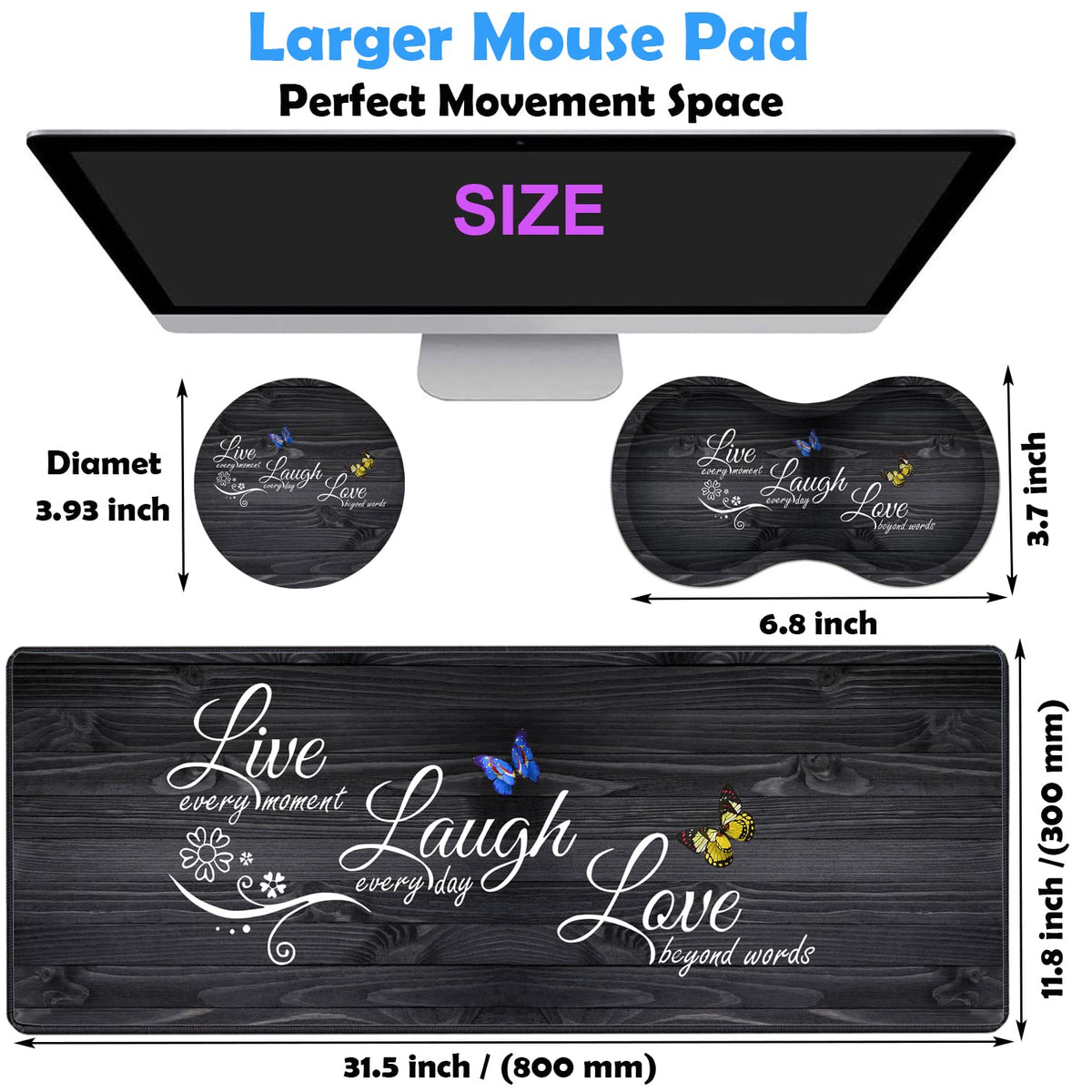 3 Piece Mouse Pad Set with Stitched Edge Large Anti-Slip Mouse Pad Desk Pad Keyboard Pad + Wrist