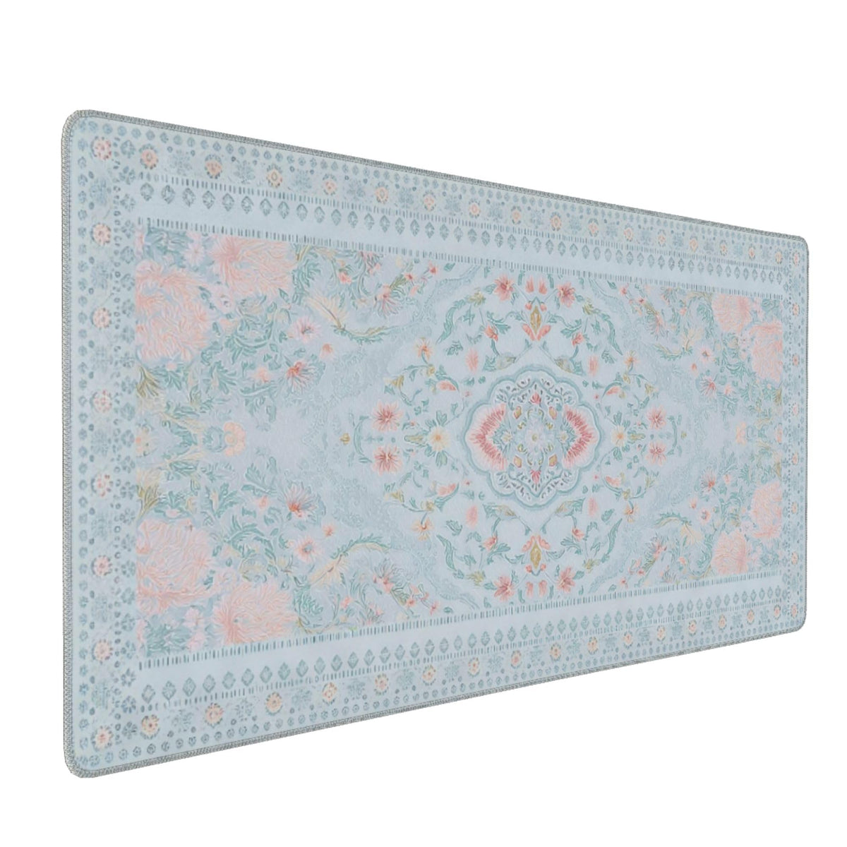 Giant Floral Desk Pad, Blue XXL Long Mouse Mat with Anti-Slip & Stitched Edge, Cute Office Decor
