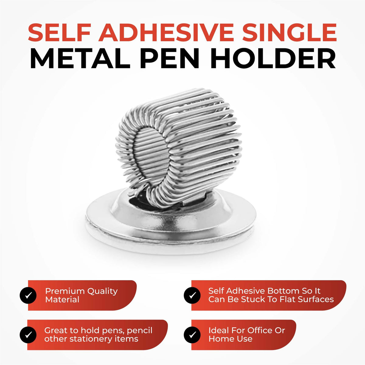 Pack of 6 Self Adhesive Single Metal Pen Holders - Pencil Stationery Clip