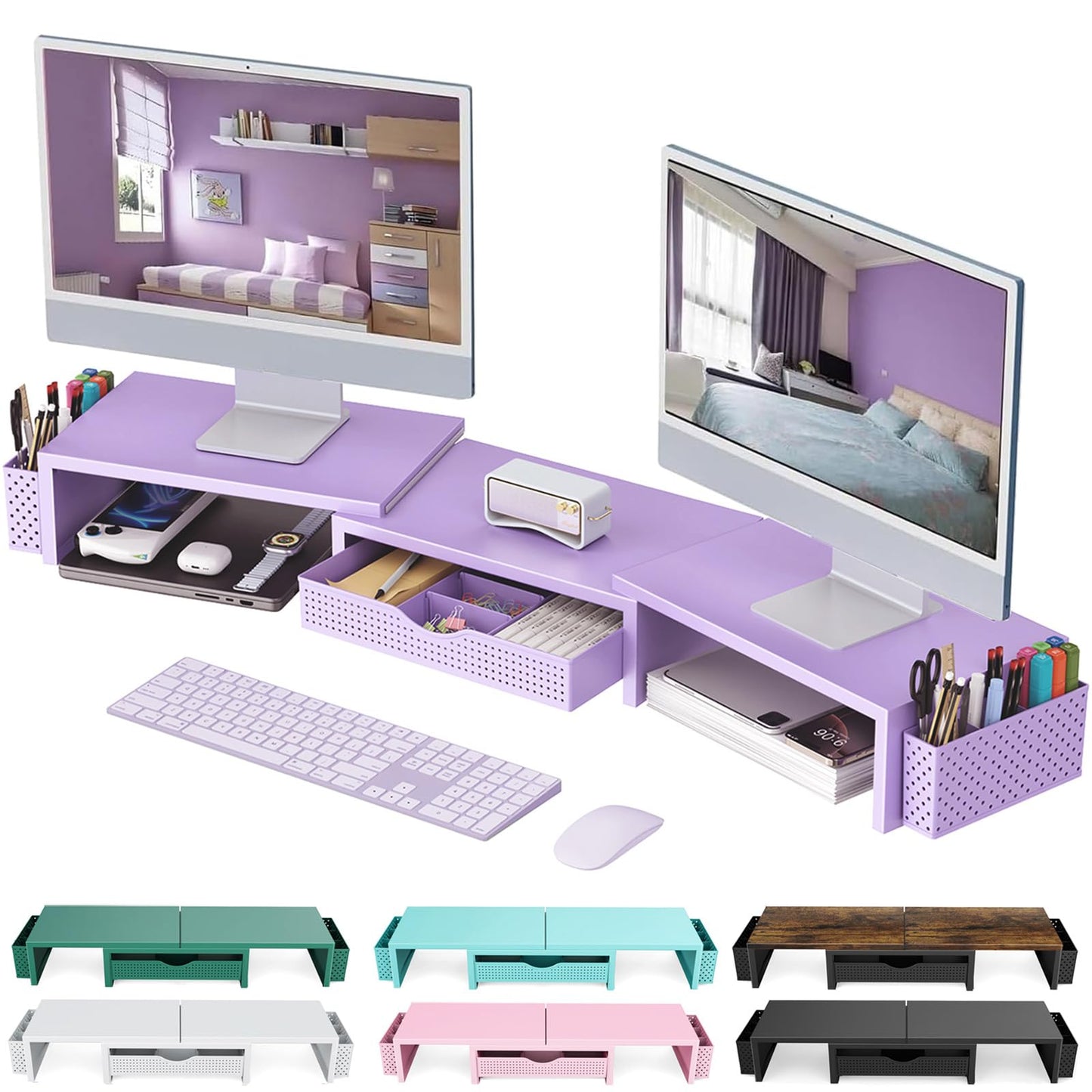 gianotter Dual Monitor Stand Riser With Drawer and 2 Pen Holders