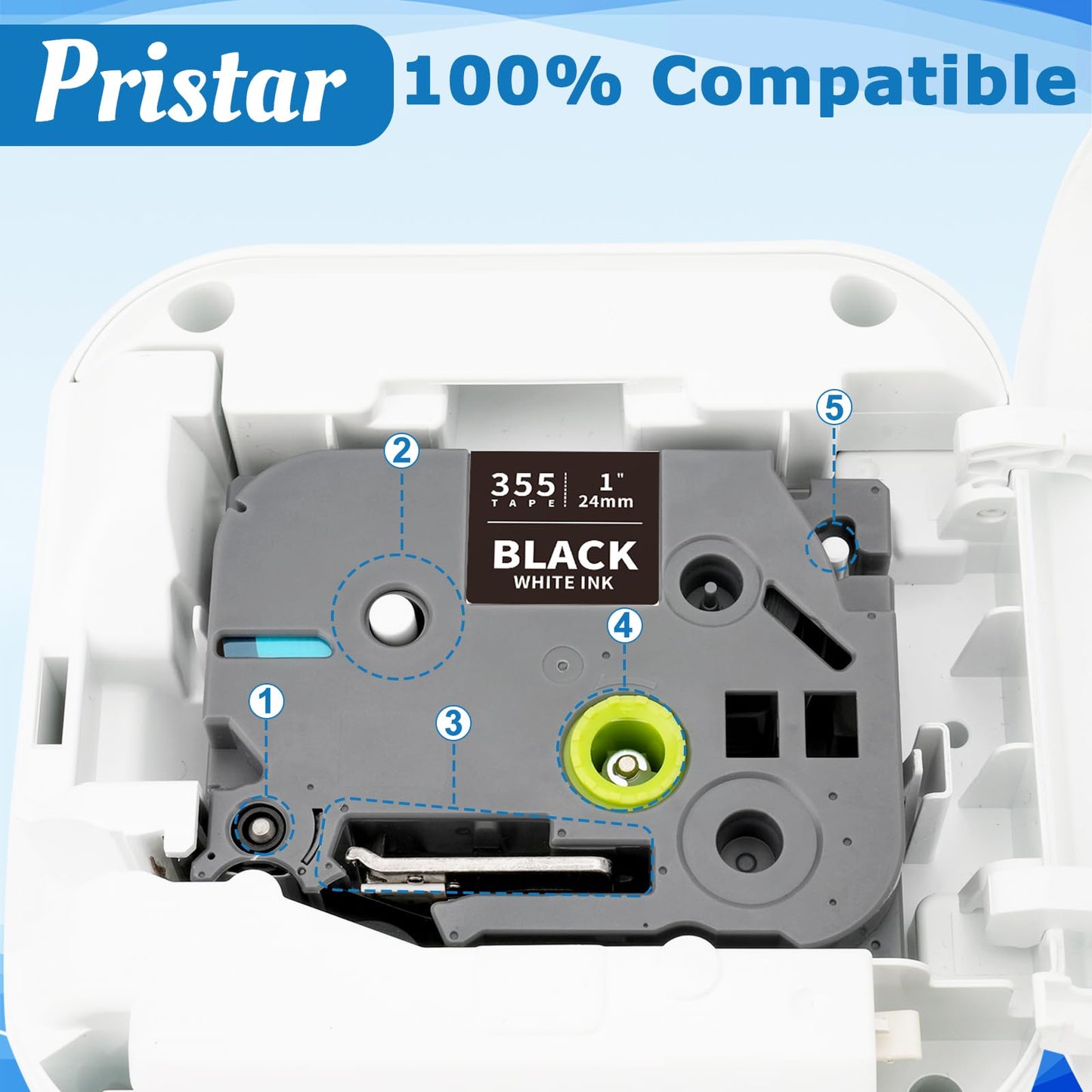 Pristar TZe-355 TZ-355 White on Black Compatible for Brother 24mm 0.94 Tape