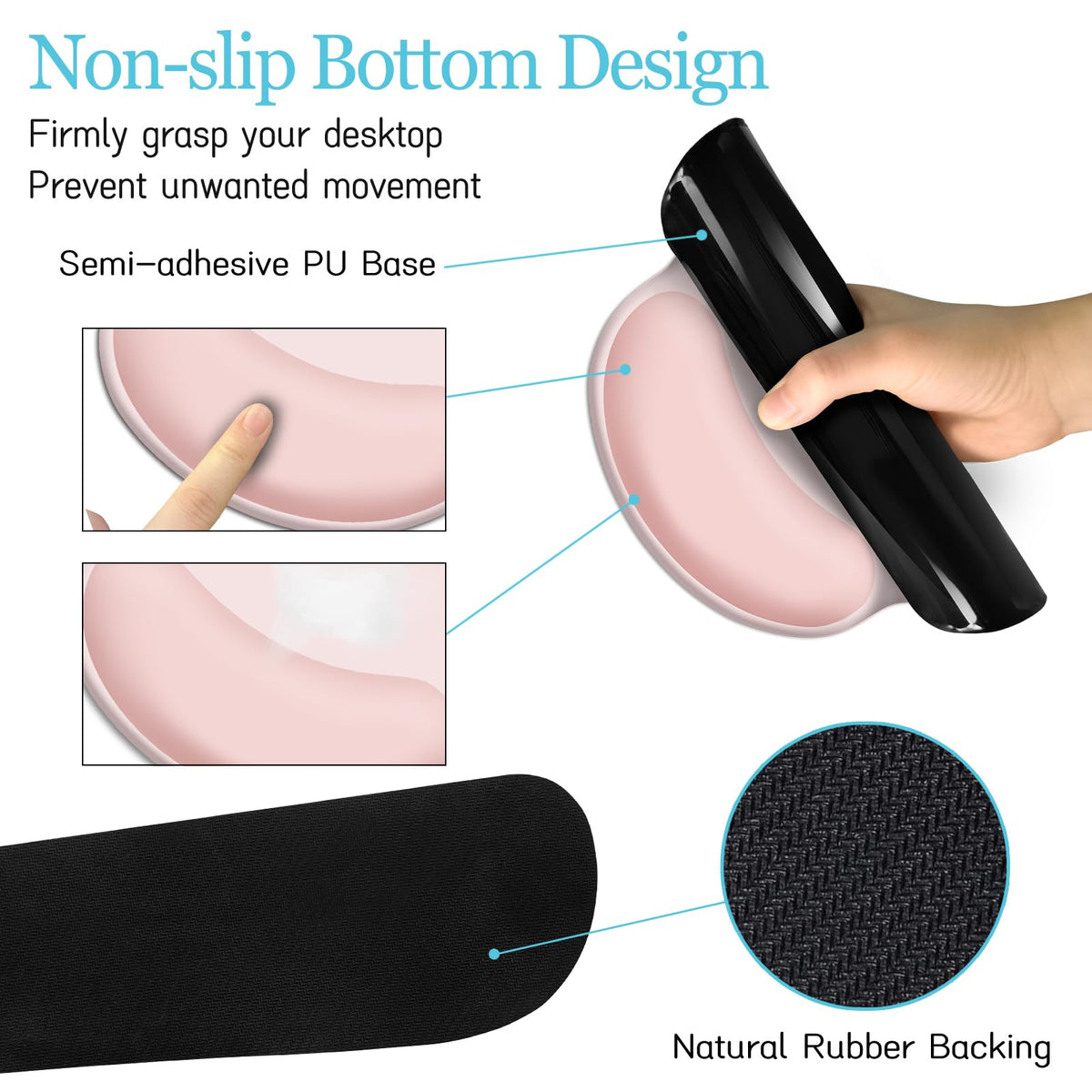 LIMKRIAN Pink Desk Mat Set, Mouse Pad with Wrist Rest & Keyboard Support