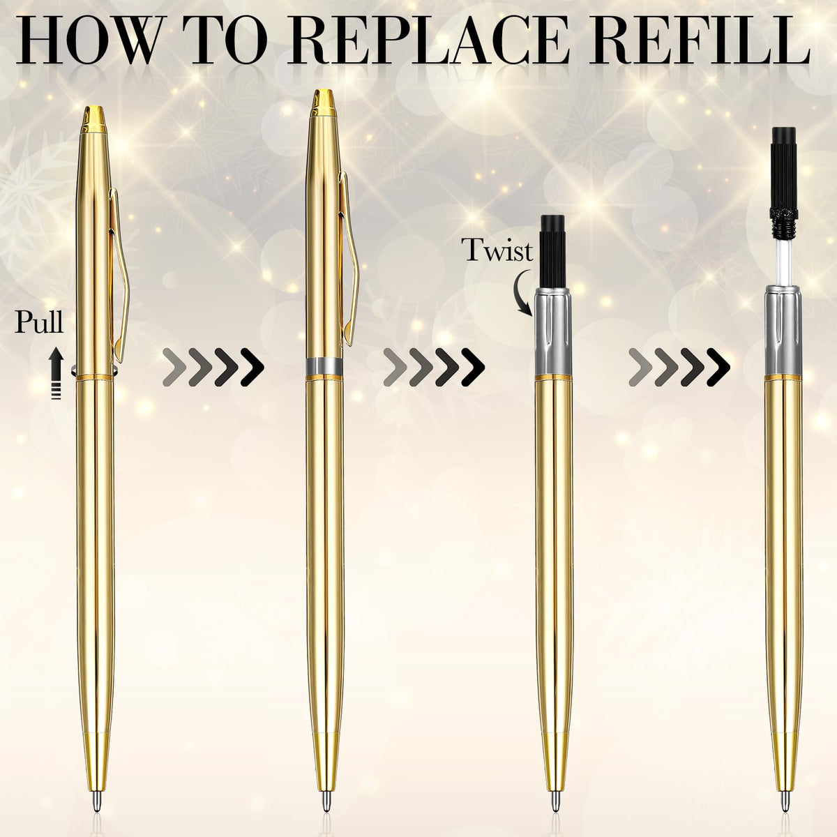 Fuutreo 150 Pack Gold Pens Bulk Metal Slim Ballpoint Retractable Black Ink