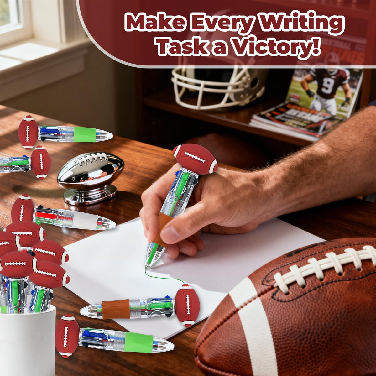 Zhirlyn Football Party Favors Football Pens Mini Multicolor Pen in One Cute Fun 4-in-1 Pens Bulk