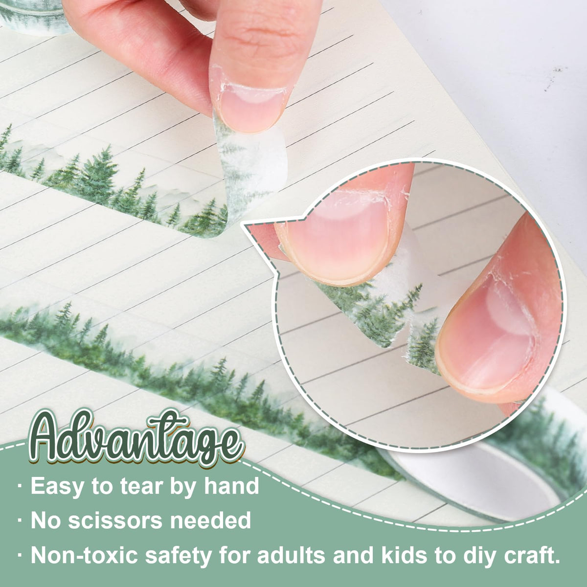Whaline 12 Rolls Forest Washi Tape Greenery Masking Tape 6 Designs Assorted Nature Green Tree