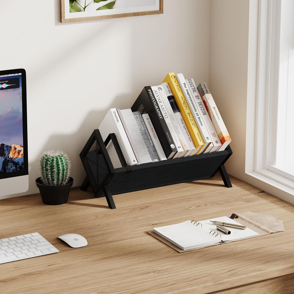 YINMIT Wood Desktop Bookshelf, Black Tabletop Bookshelf, Desk Shelf for Top of Desk in Living Room
