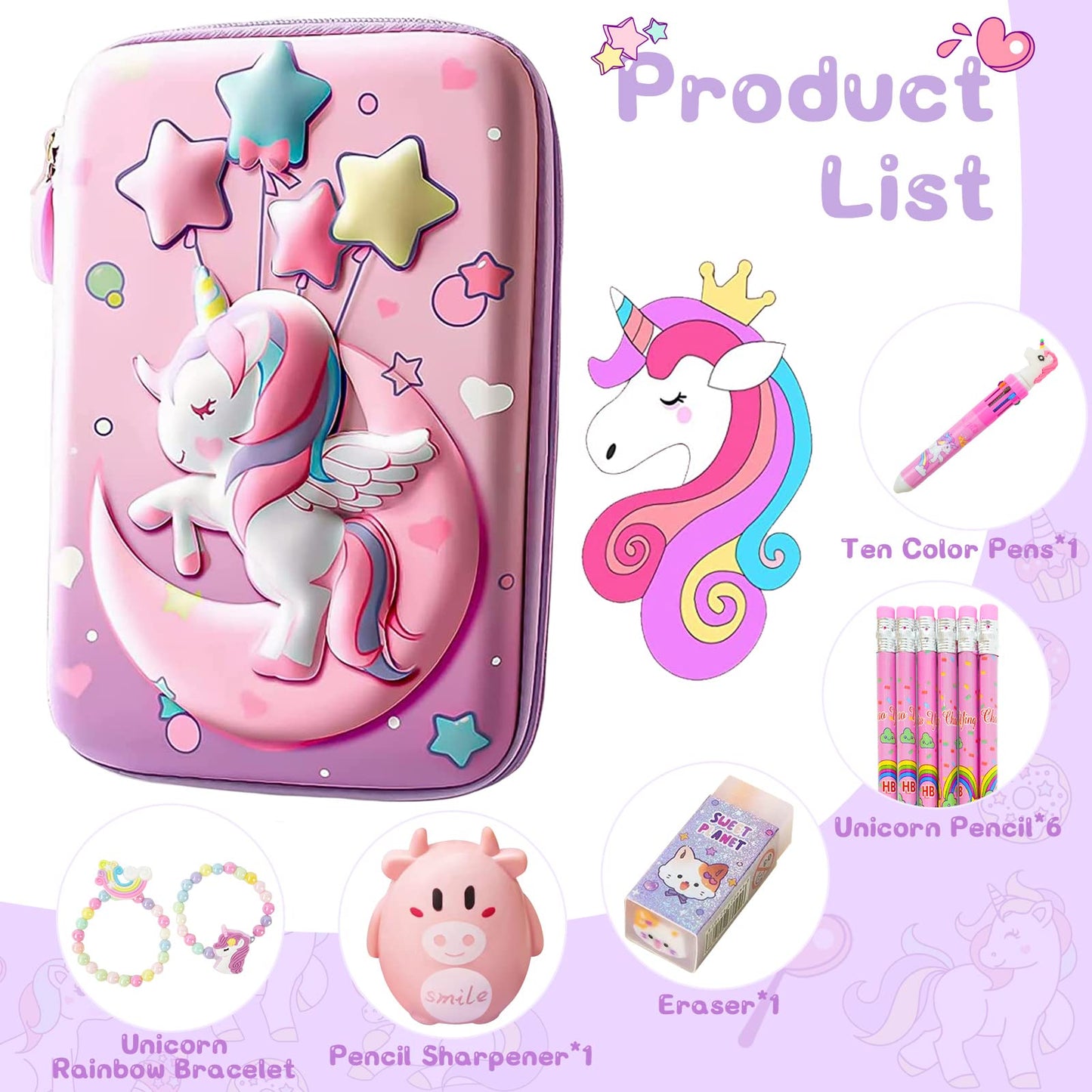 JYPLKCMT Pencil Case For Girls & Boys, Kids Cute Pink Pencil Pouch, 3D EVA Large Capacity Pen
