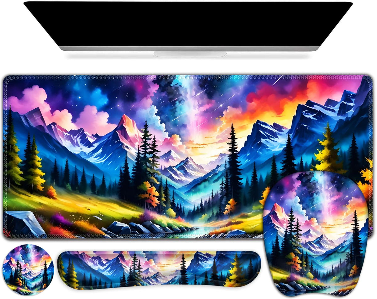 4 in 1 Large Mouse Pad, Keyboard Wrist Rest Set, Ergonomic Mouse Pad with Wrist Support, Desk Mat