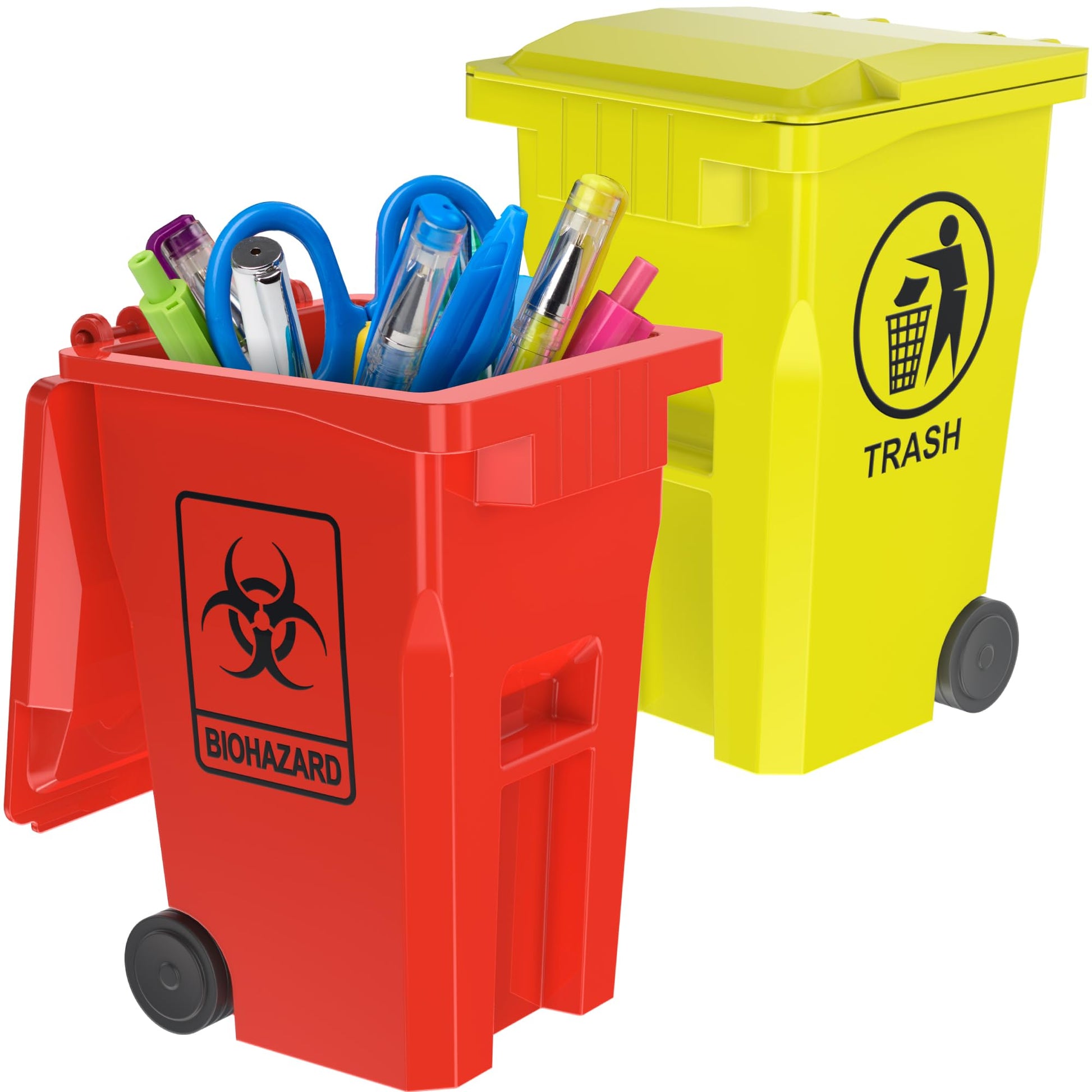 Wiosi Mini Trash Can Pencil Holder for Desks, Red/Yellow