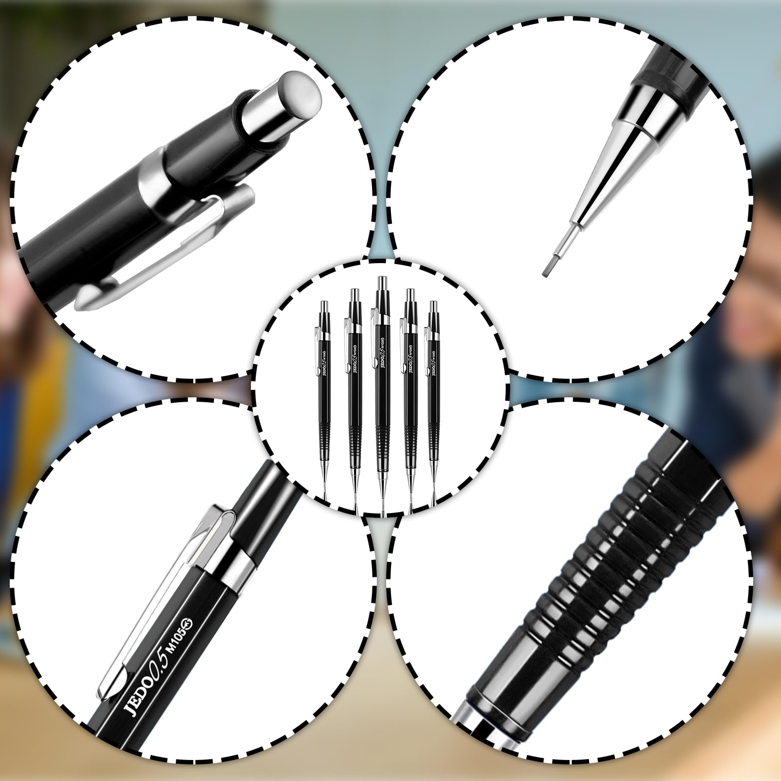 Gueevin 24 Set Black Mechanical Pencil 0.5mm with Drafting Pencil Refill