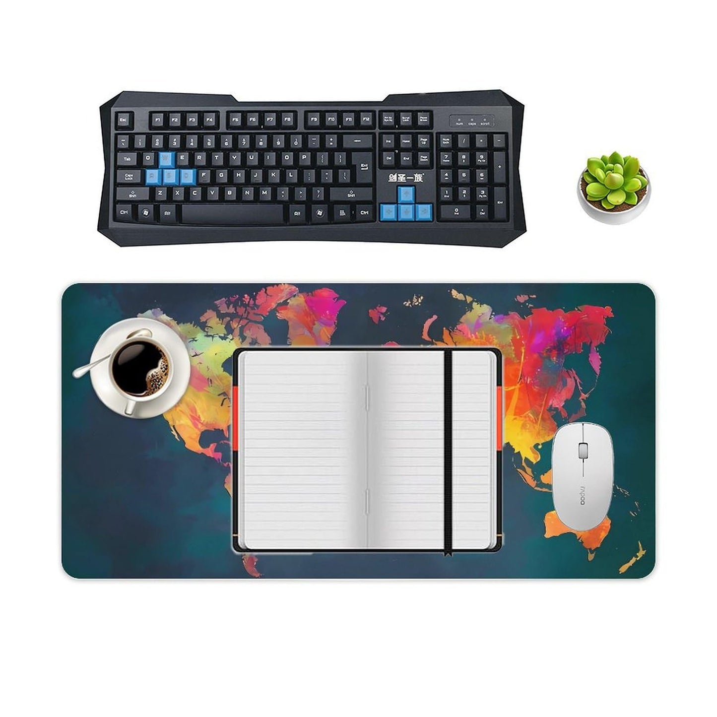 Keebik Gaming Mouse Pad, World Map Mouse Pad Large Extended Computer Mouse Mat Keyboard Full Desk