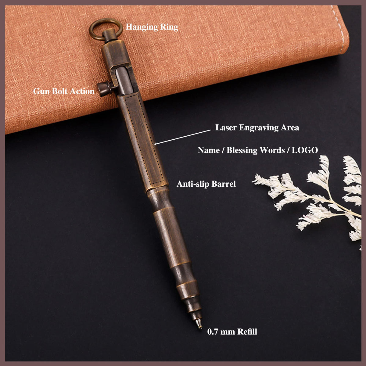 Auchic Personalized Bolt Action Pen Gift Set Free Engraved Customed Pocket EDC Brass Ballpoint Pen