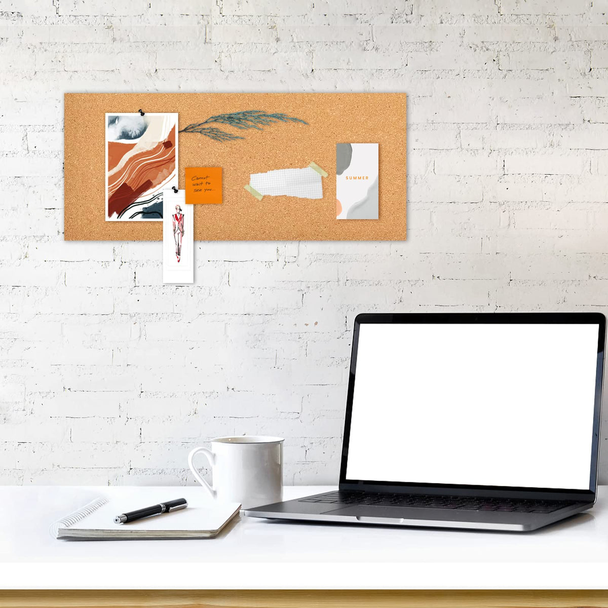 Aitakatta 17x8 Corkboard Tiles Bulletin Board, 1/2" Thick Self-Adhesive Cork Boards for Walls, Cork