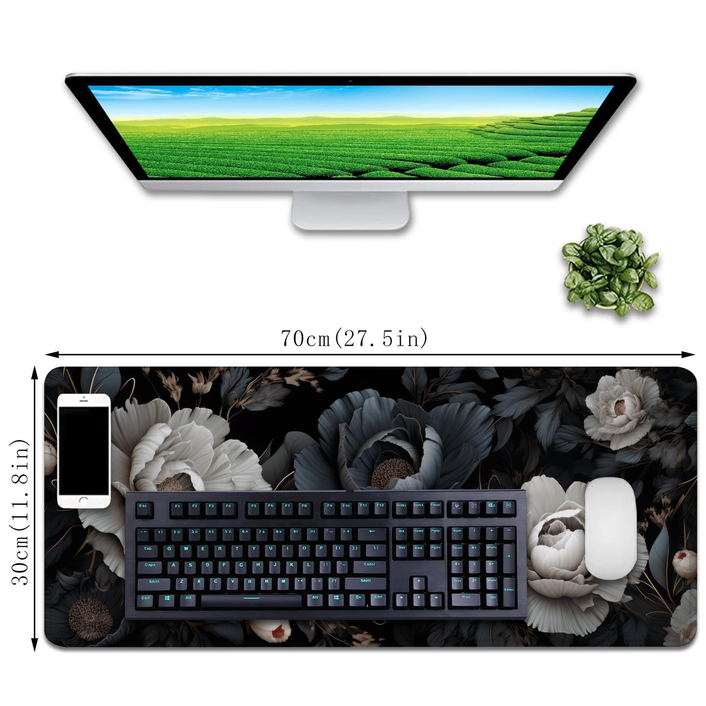 Black and White Mouse Pad,Floral Mouse Pad Desk Mat,Large Mousepad