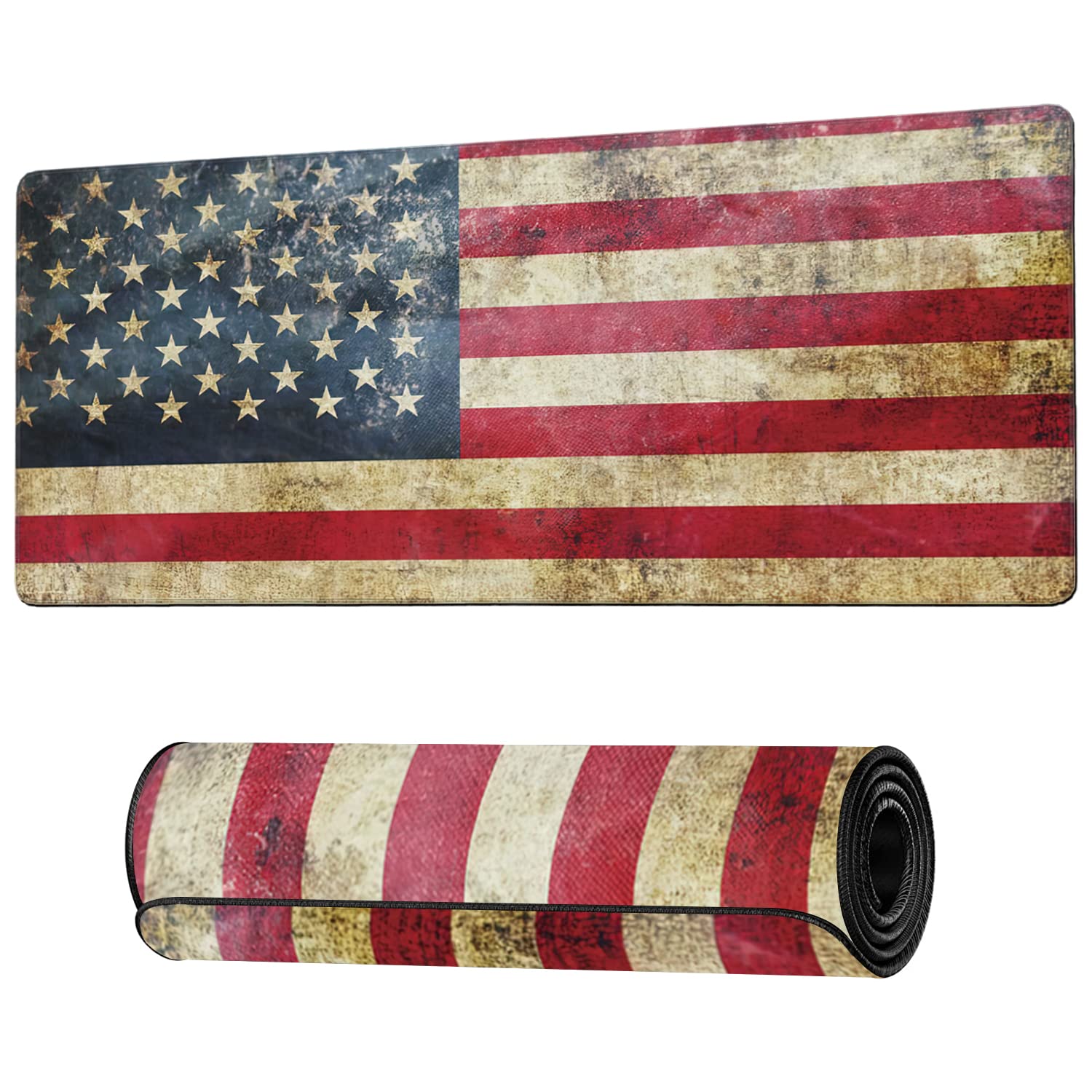 Retro Flag of United States Large Mouse Pad Extended Gaming Mouse Pad Waterproof Desk Mat with