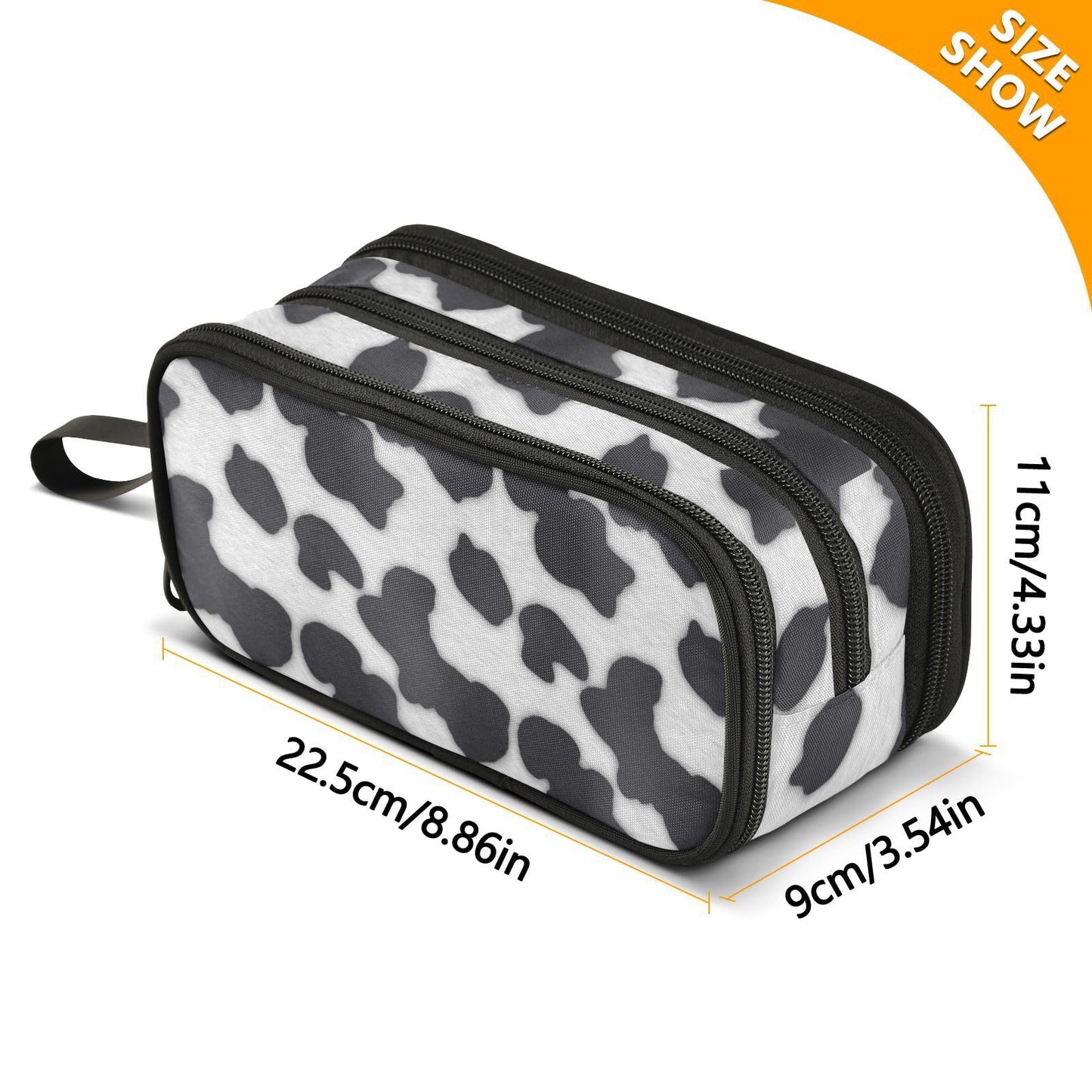 Sletend Pencil Case Milk Cow Print 3 Compartments Pencil Pouch