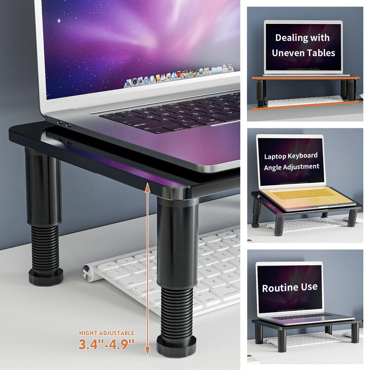 Hemudu 2 Pack Computer Monitor Stand Riser with Height Adjustable Multi Media Desktop Stand for
