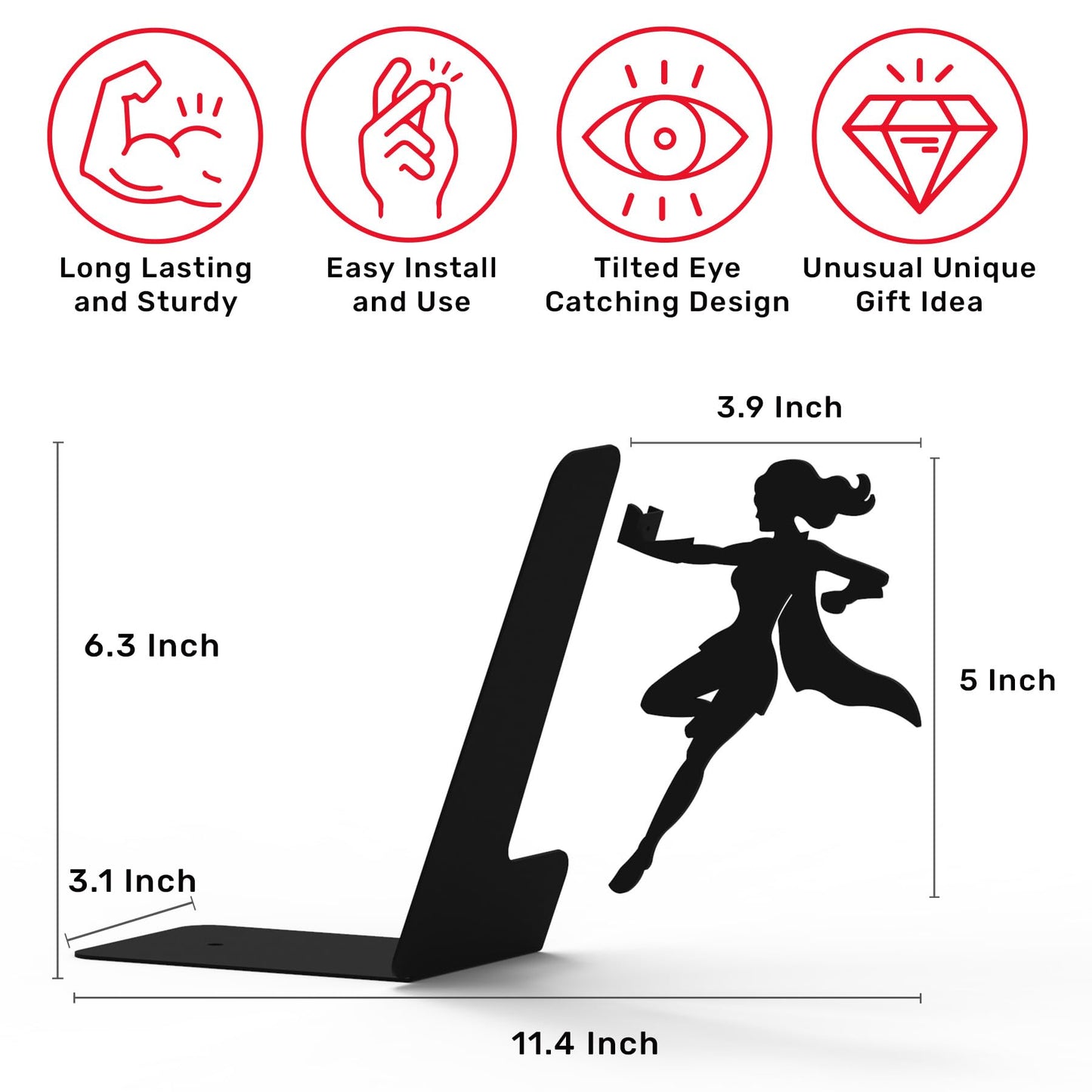Bookends for Shelves - Superhero&Supergal - Heavy Duty Metal Book Ends