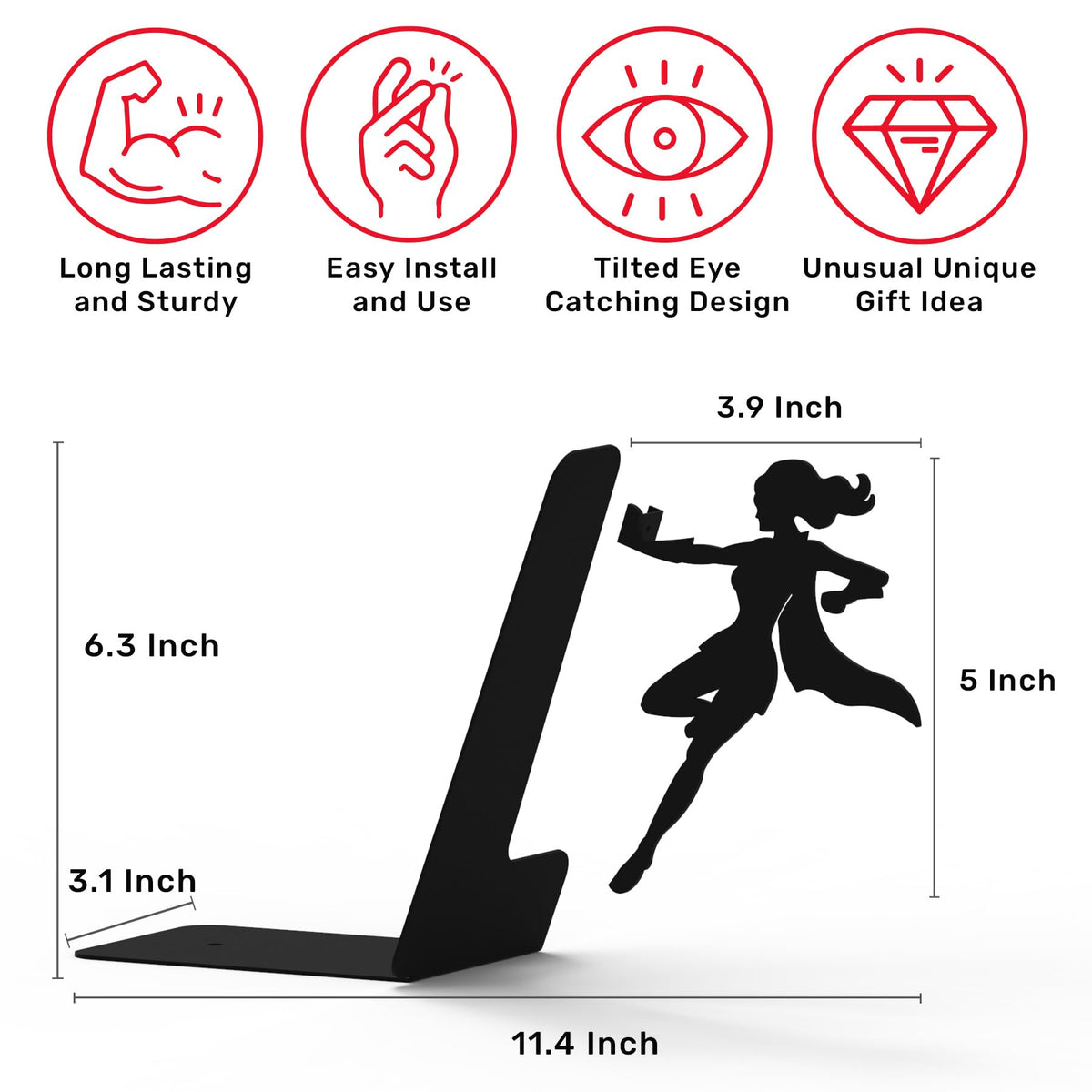 Bookends for Shelves - Superhero&Supergal - Heavy Duty Metal Book Ends