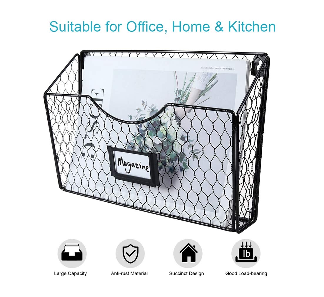 PAG-Mass 6 Pockets Hanging File Holder Wall Mount Mail Organizer Metal Chicken Wire Magazine Rack