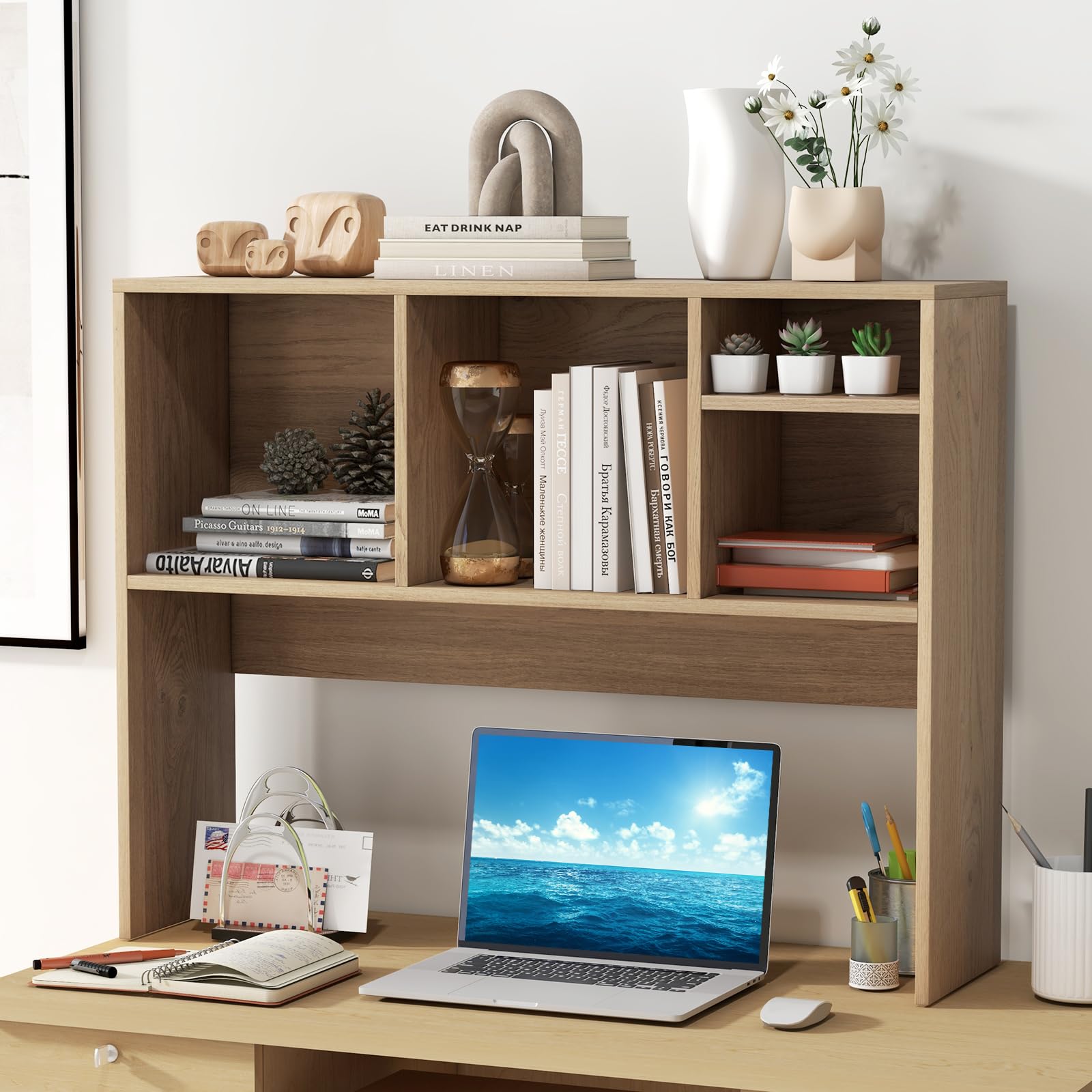 Giantex Desktop Bookshelf, Countertop Storage Hutch with 4 Shelves for Computer Desk, Dressing