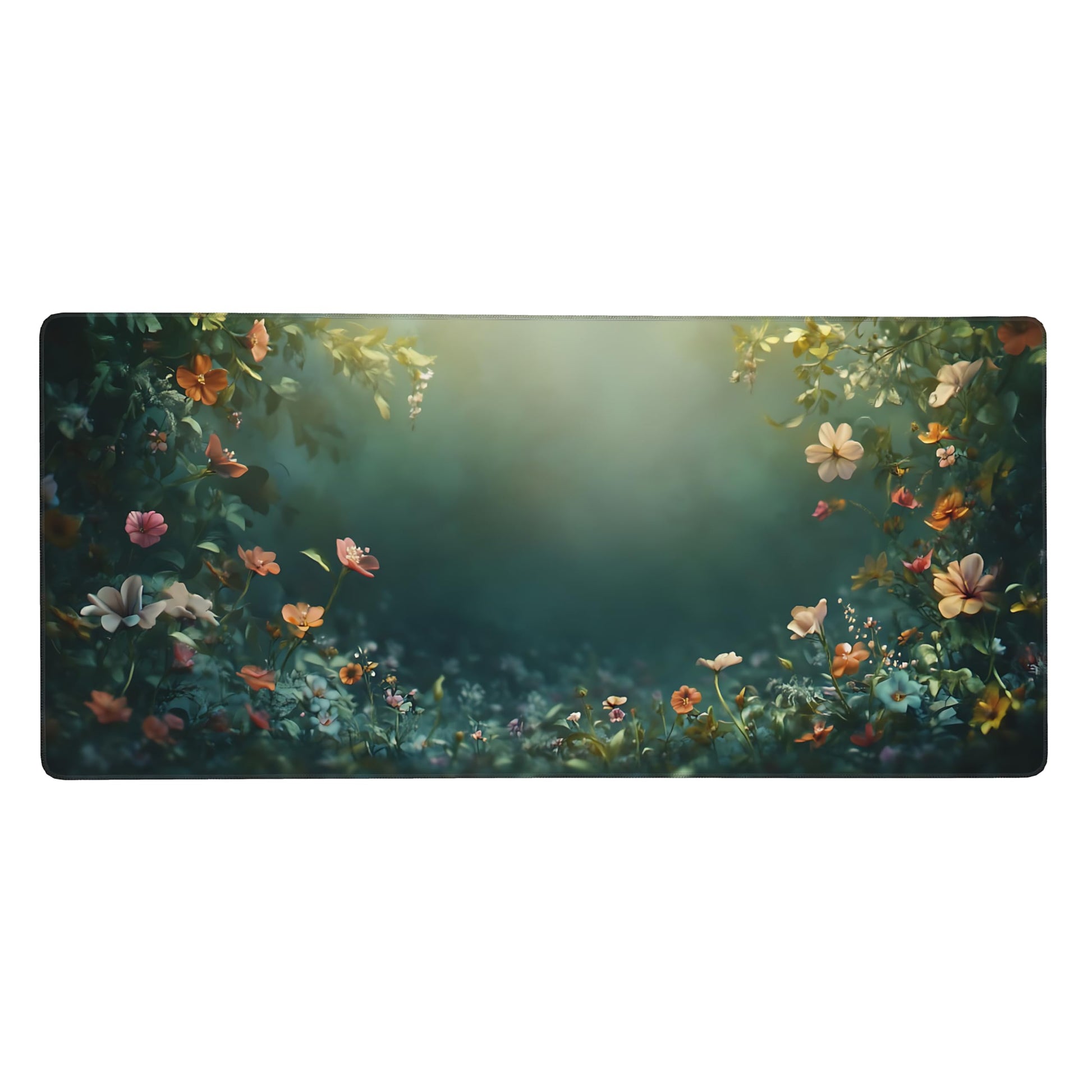 Cute Floral Aesthetic Wildflower Gaming Mouse Pad, Forest Green Moody Forest Desk Mat with