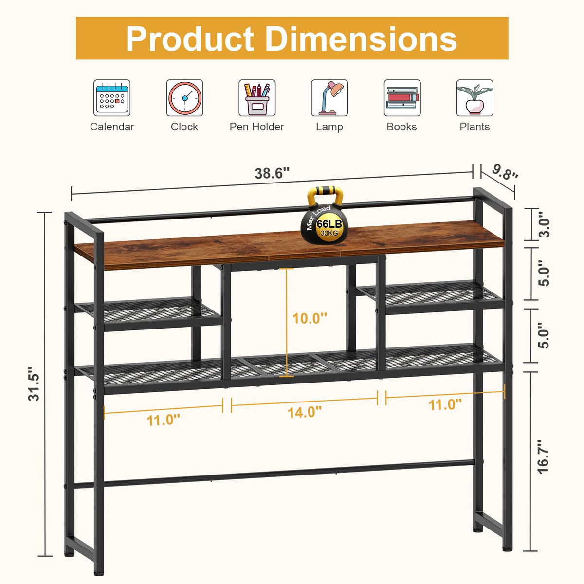Snughome Desk Shelf, 38.6" Desktop Bookshelf, Desk Hutch Dorm, Countertop Storage Hutch with 5
