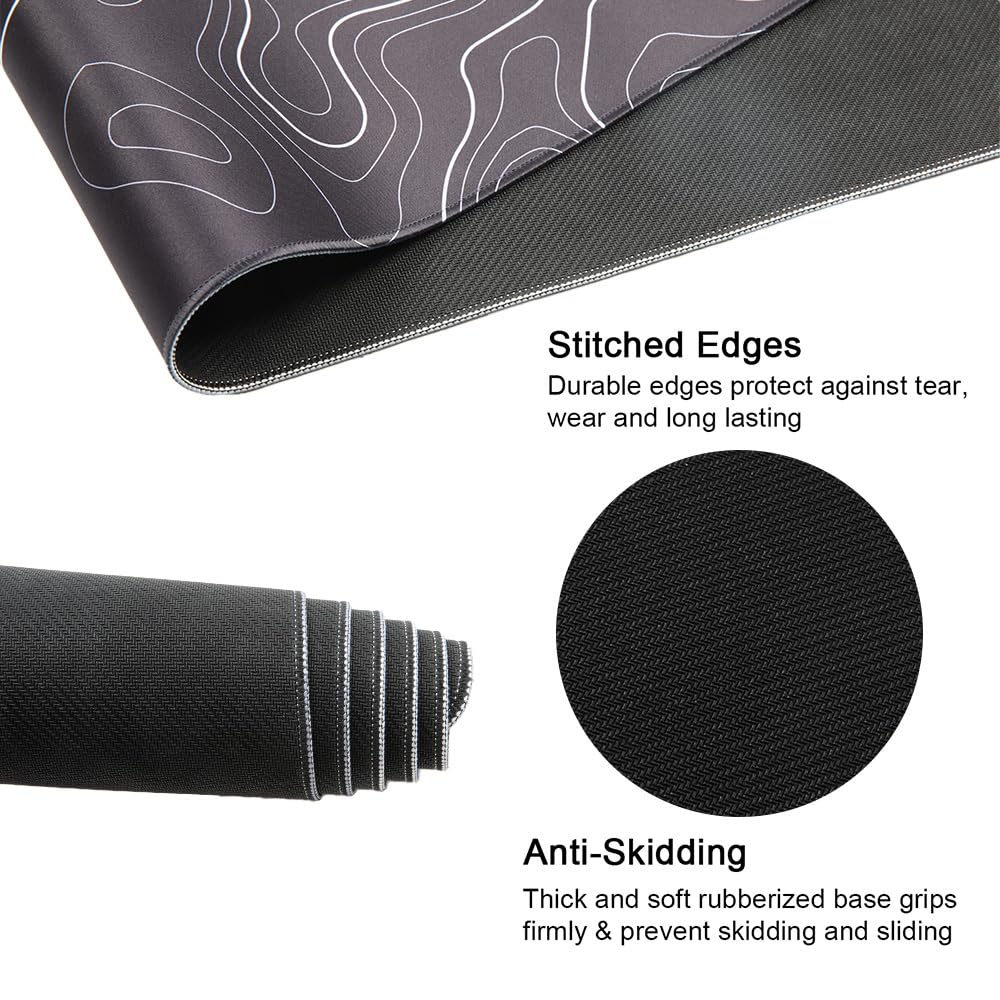 Meffort Inc Extra Large Extended Gaming Desk Mat Non-Slip Rubber Pads Stitched Edges Mouse Pad 35.4