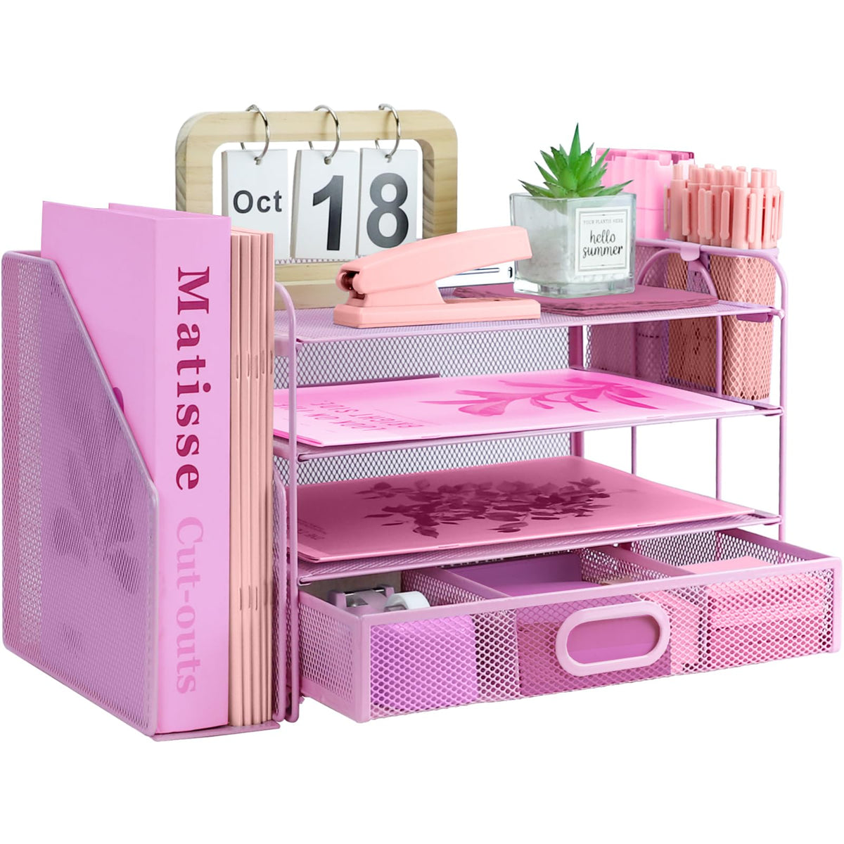 ideallife Desk Organizers and Accessories with File Holder, 4-Tier Paper Letter Tray Organiser with