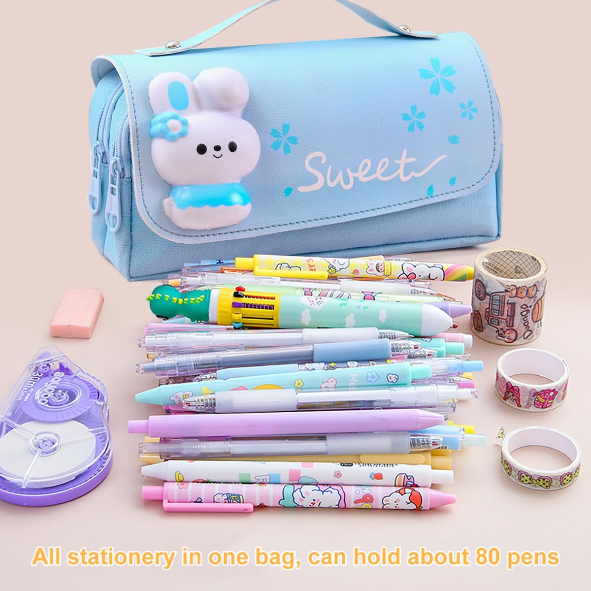 MCWTH Pencil Case for Girls, Kids Large Capacity Cute Pencil Box with Compartments School Organizer