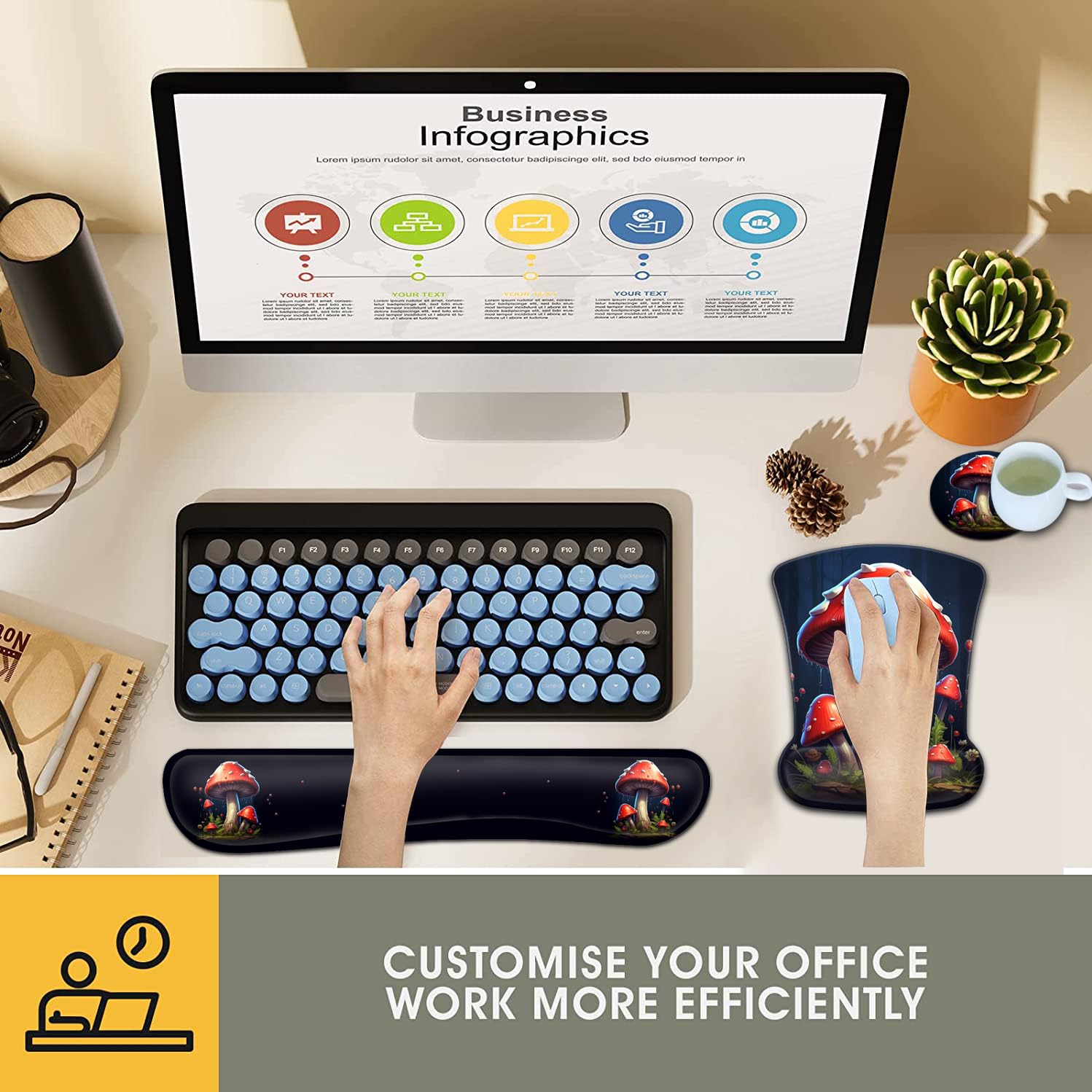 Keyboard Wrist Rest and Mouse Pad Wrist Support Set, Ergonomic Gel Mouse Pad Wrist Rest with