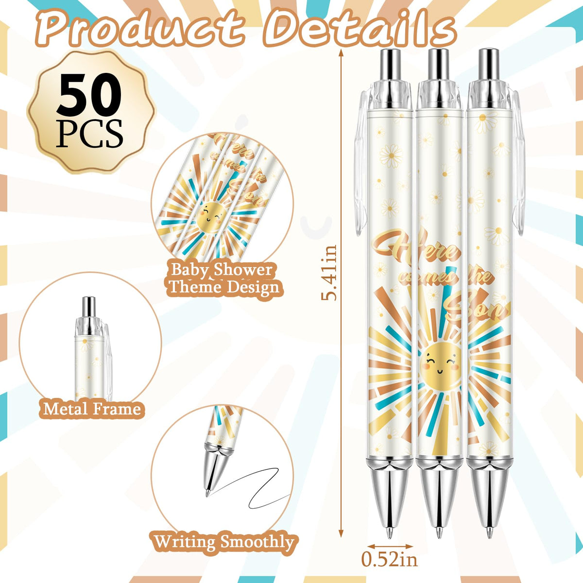 Lebsitey 50 Sets Baby Shower Favors Gifts for Guests Includes 50 Rolling Paper Ballpoint Pens and