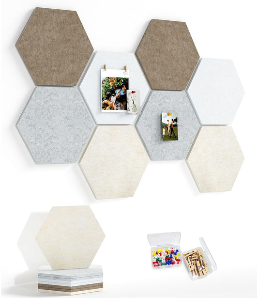 Uoisaiko 8 Pack Hexagon Felt Bulletin Board Tiles - 12" Large Thick Pin Board for Walls with 30