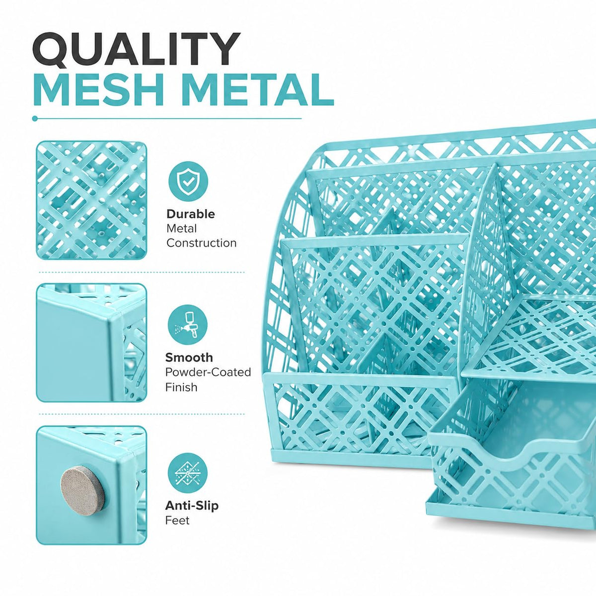Exerz Mesh Desk Organizer 7 Compartments Metal Pen Holder Office Turquoise