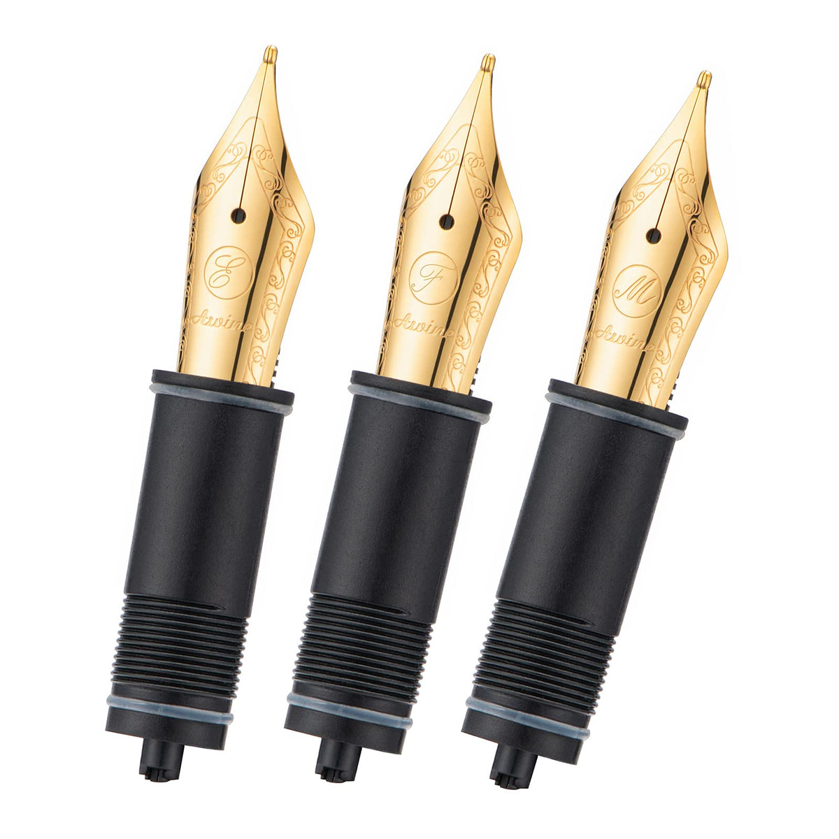 Asvine 3 PCS Fountain Pen Replaced Nibs, #6 Gold Plated EF/F/Medium Nib V169, P20, P30 and V126