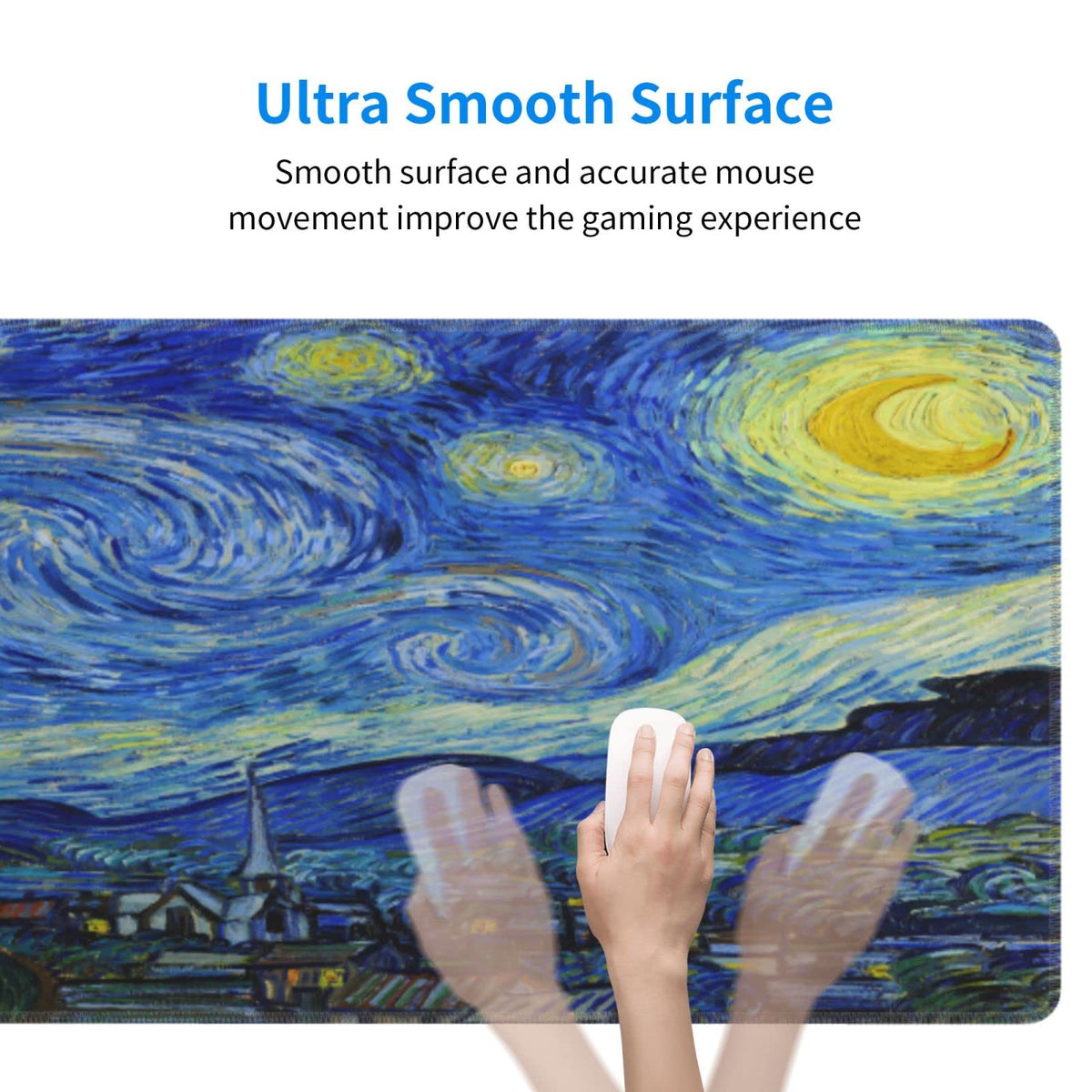Van Gogh Starry Night Mouse Pad Extended Large Gaming Mousepad XL Big Long Oversized Desk Mat