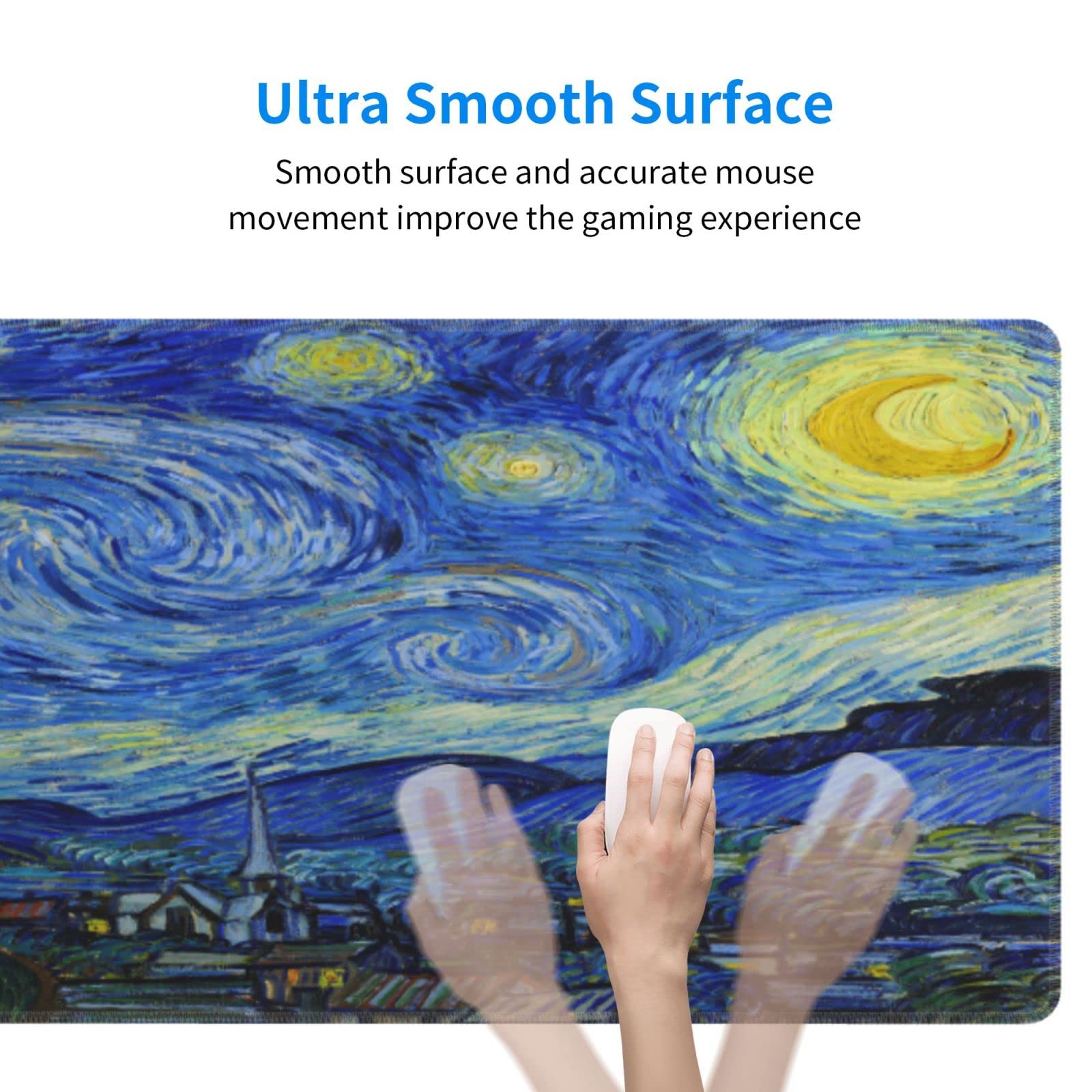 Van Gogh Starry Night Mouse Pad Extended Large Gaming Mousepad XL Big Long Oversized Desk Mat