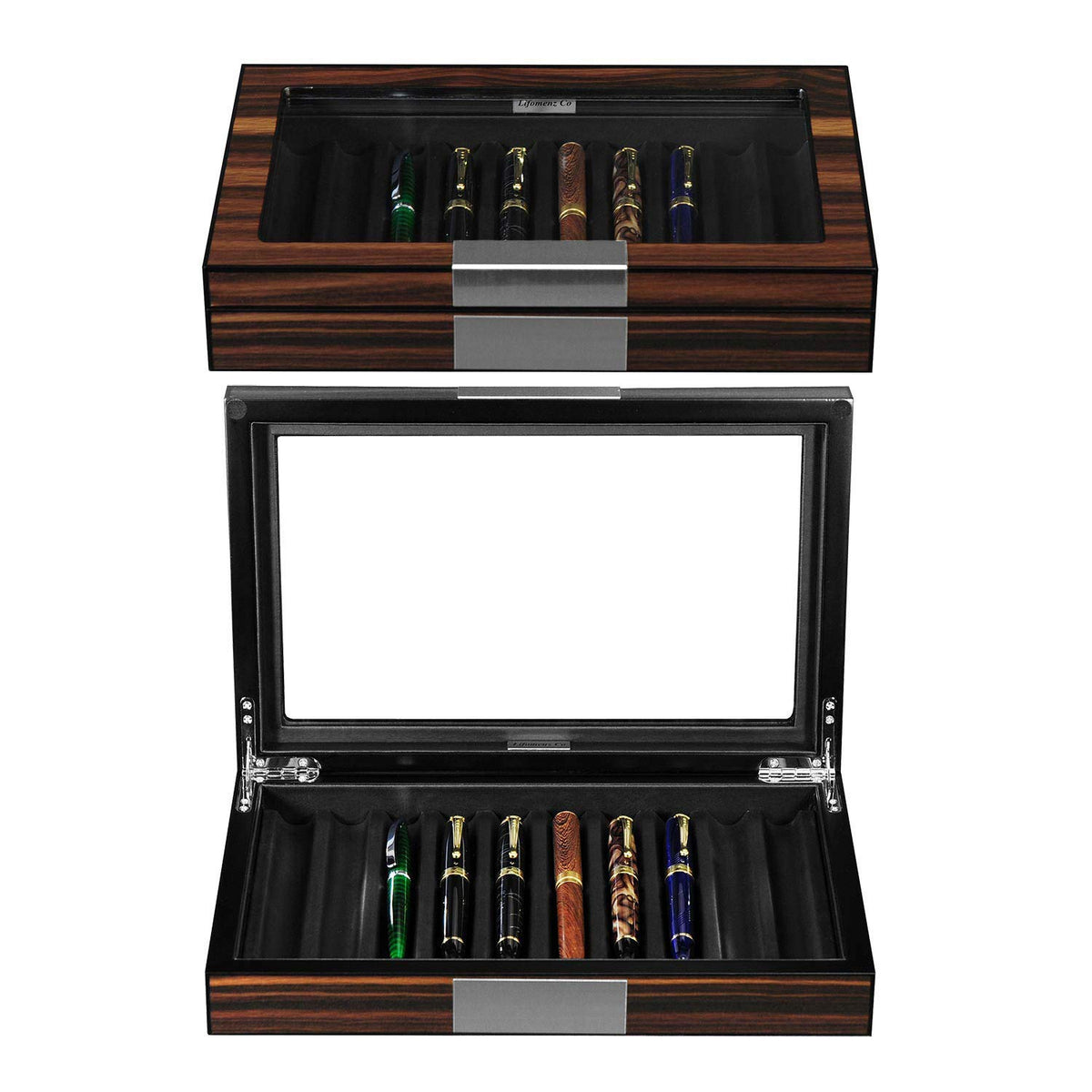 Lifomenz Co Wood Pen Box - 10 Slot Organizer With Glass Lid, Top Window Display Case for Collection