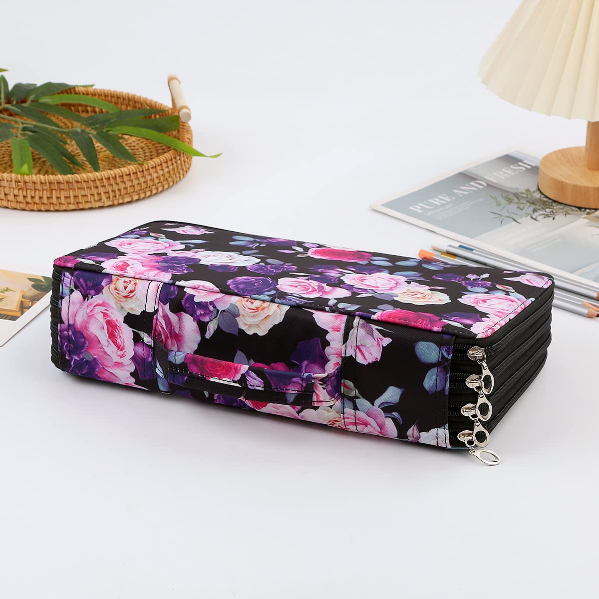 Lbxgap 300 Individual-Slots Pencil Case 4-Layer Zipped Holder w/Handle