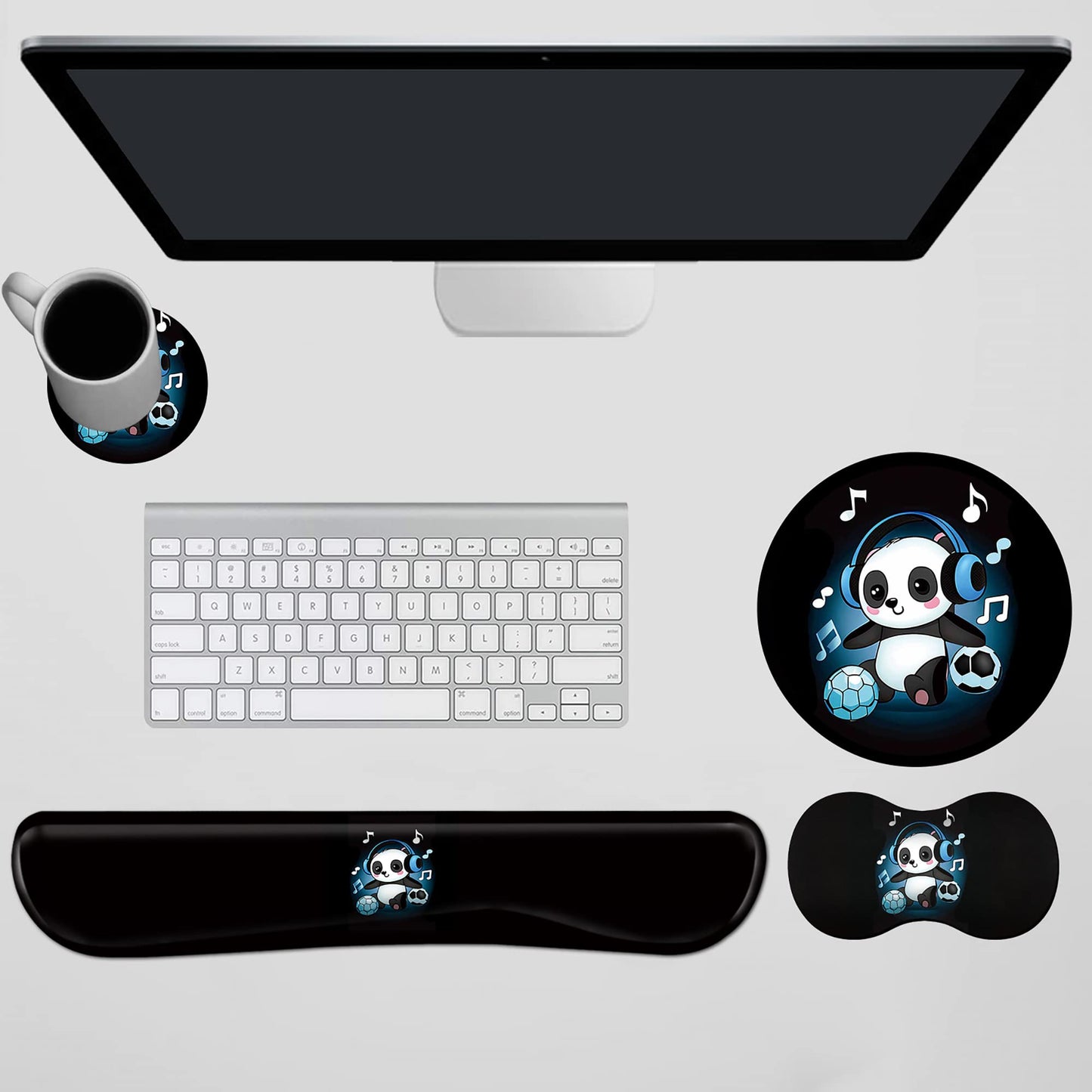Mouse Pad Wrist Support Keyboard Wrist Rest Combo+Cup Coaster [4-in-1], Easy Typing Pain Relief