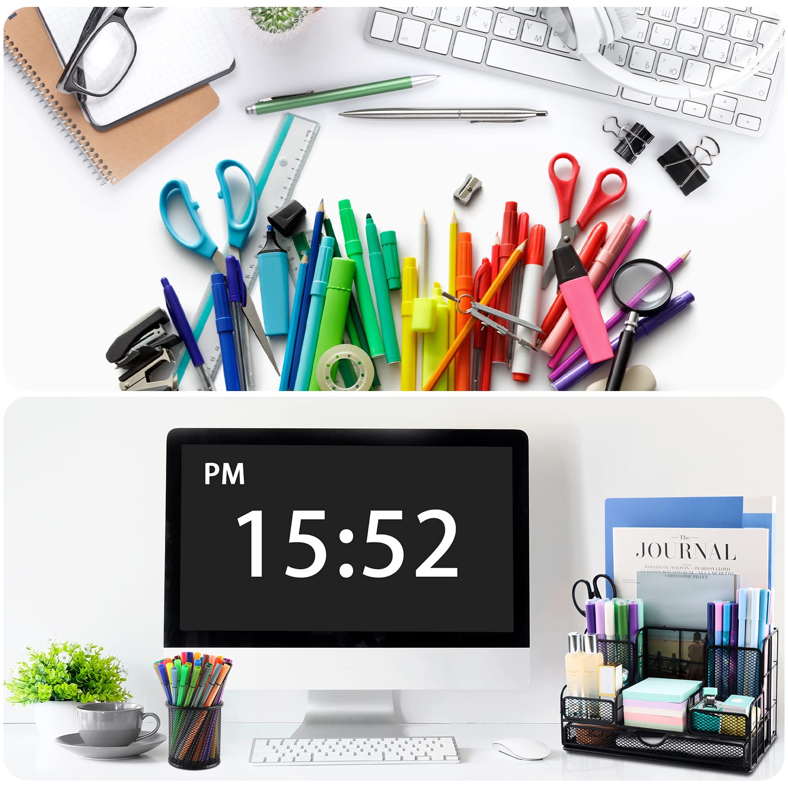 BCCICE Desk Organizers Caddy and Accessories with 7 Compartments + Pen Holder / 72 Clips Set