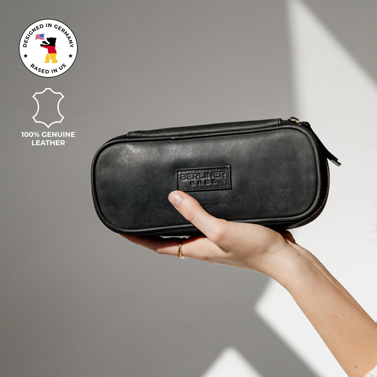 BERLINER BAGS Leather Pencil Case Felix For Men & Women - Dark Grey