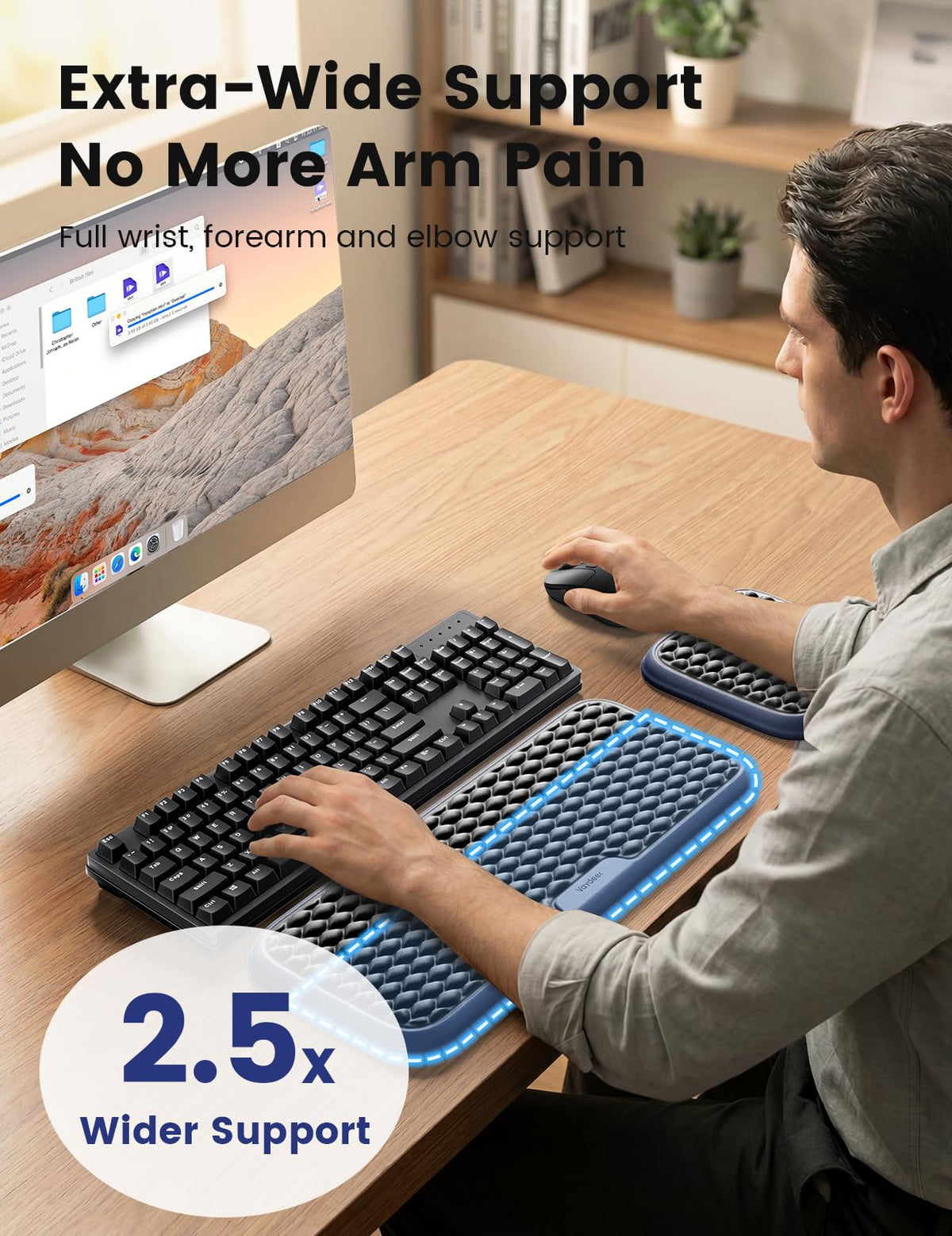 Vaydeer Extra Large Wide Wrist Rest Set for Keyboard and Mouse, Computer Ergonomic Wrist Support